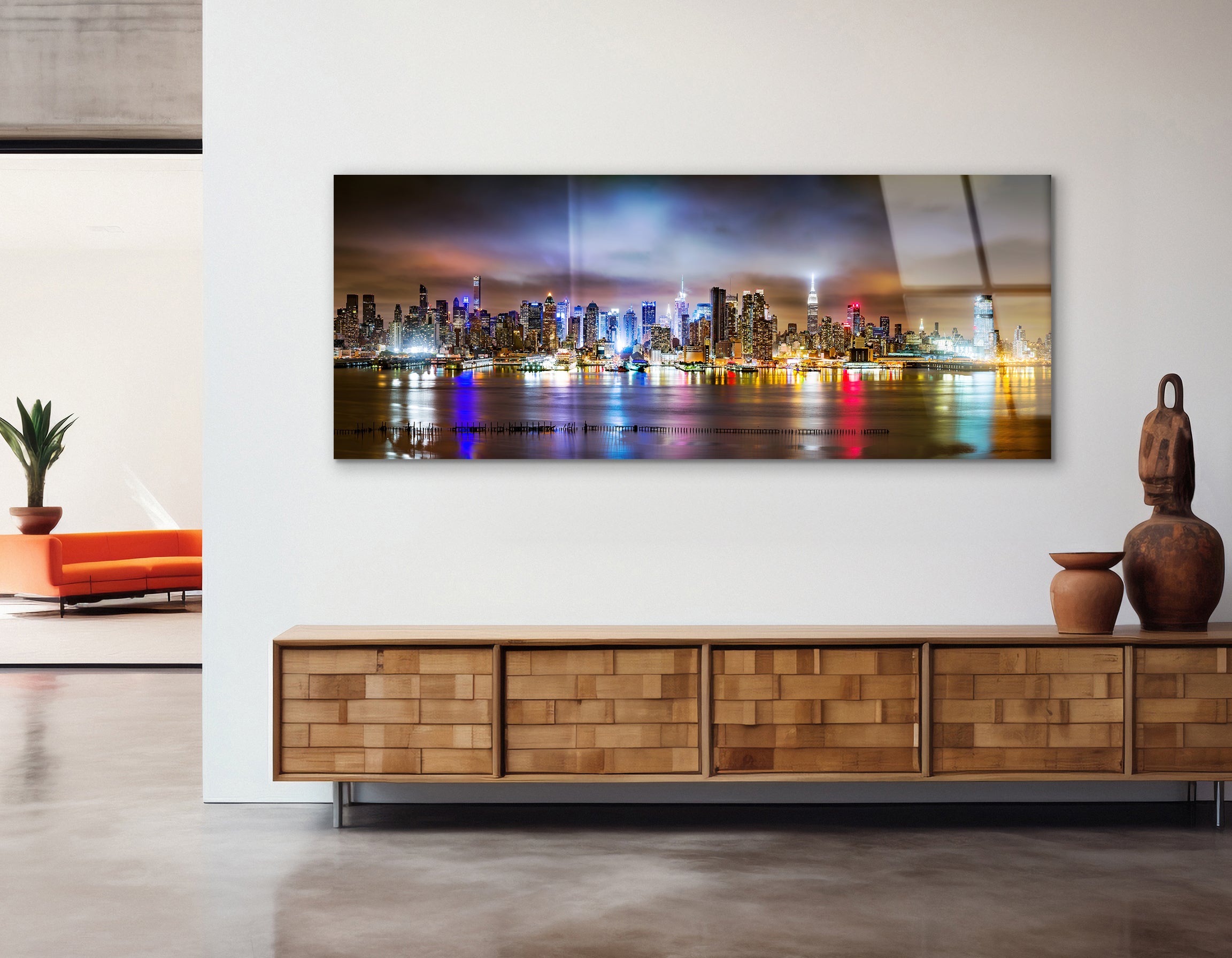 New York City Panorama on a Cloudy Night | Premium HD Metal Wall Art