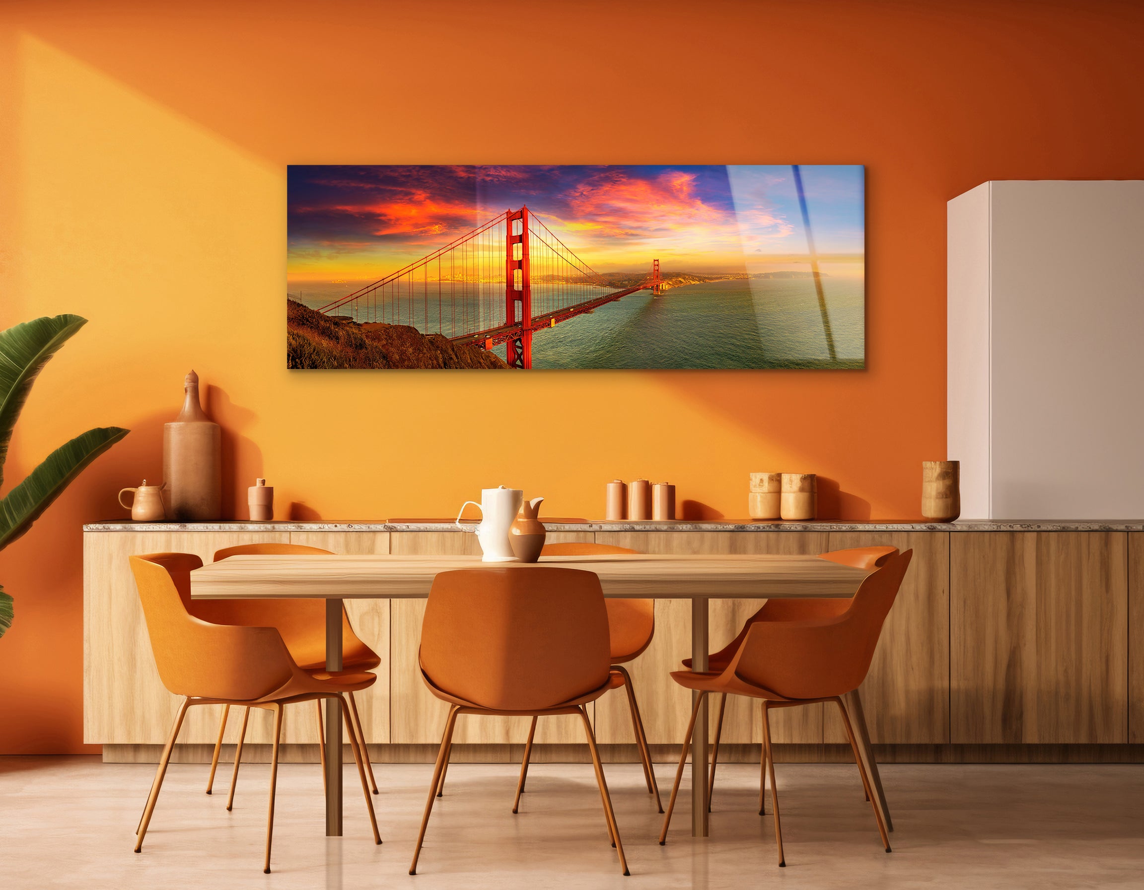 Panorama of Golden Gate Bridge at Sunset | Premium HD Metal Wall Art