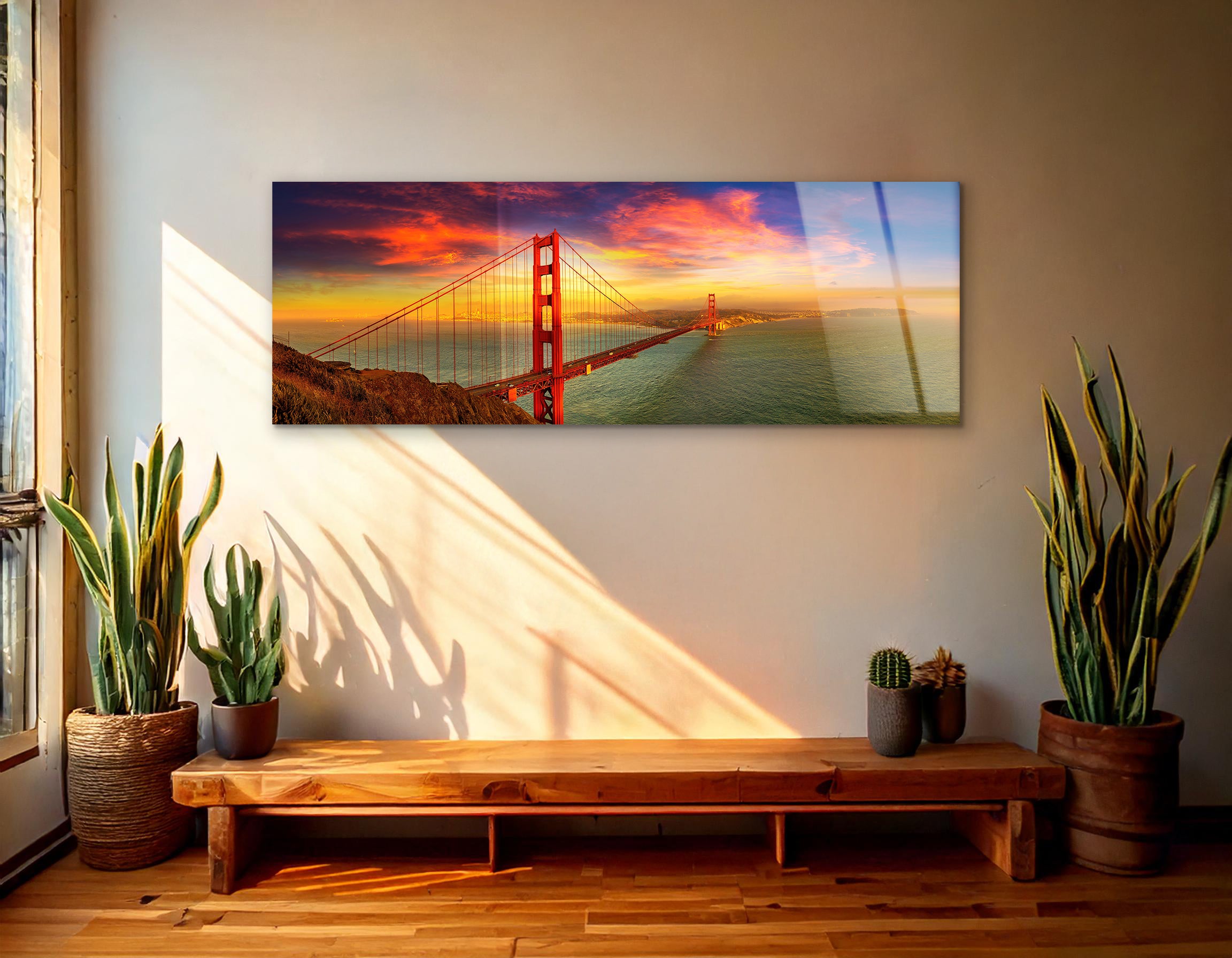 Panorama of Golden Gate Bridge at Sunset | Premium HD Metal Wall Art