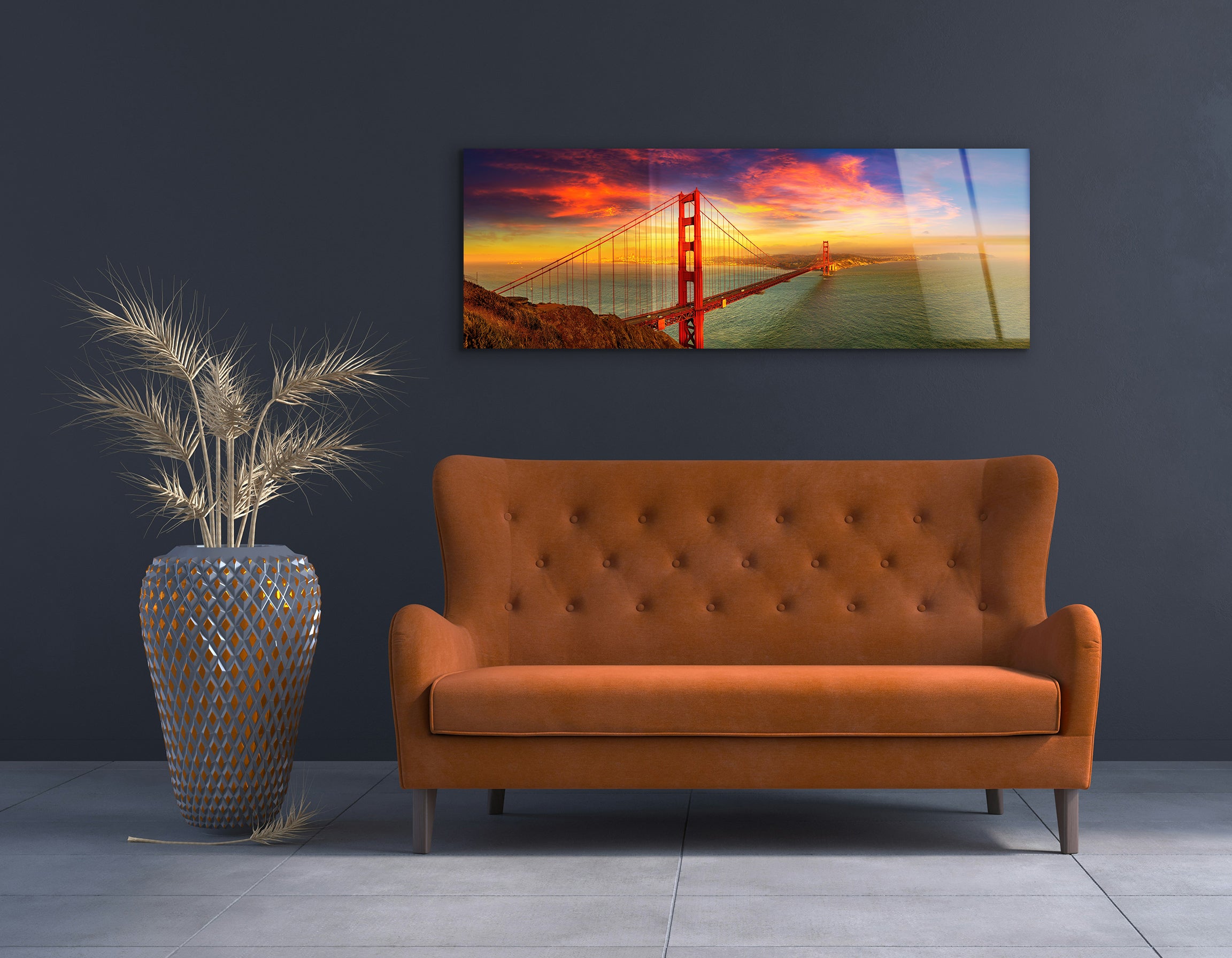 Panorama of Golden Gate Bridge at Sunset | Premium HD Metal Wall Art