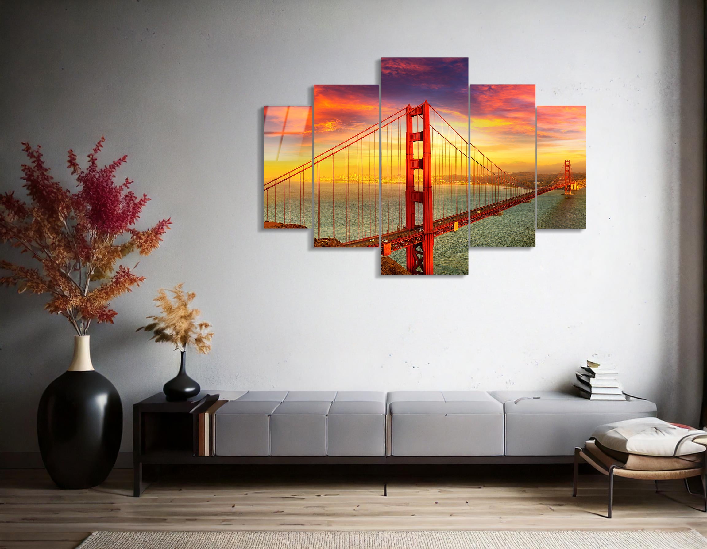 Mega Size Penta Golden Horizon | Premium HD Metal Wall Art