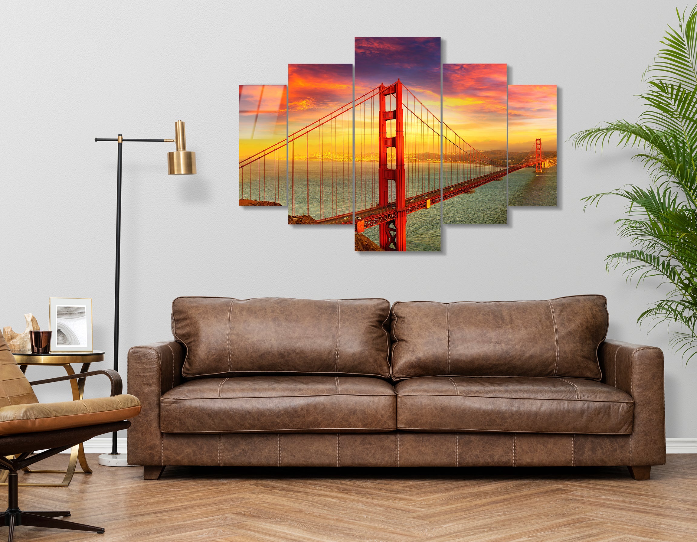 Mega Size Penta Golden Horizon | Premium HD Metal Wall Art
