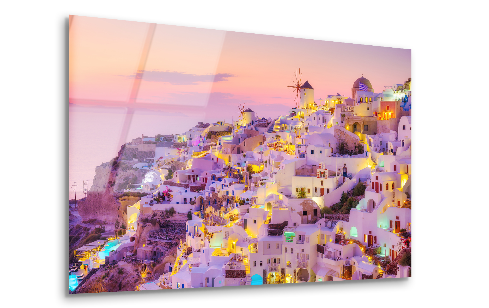 Oia Village, Santorini at Sunset | Premium HD Metal Wall Art