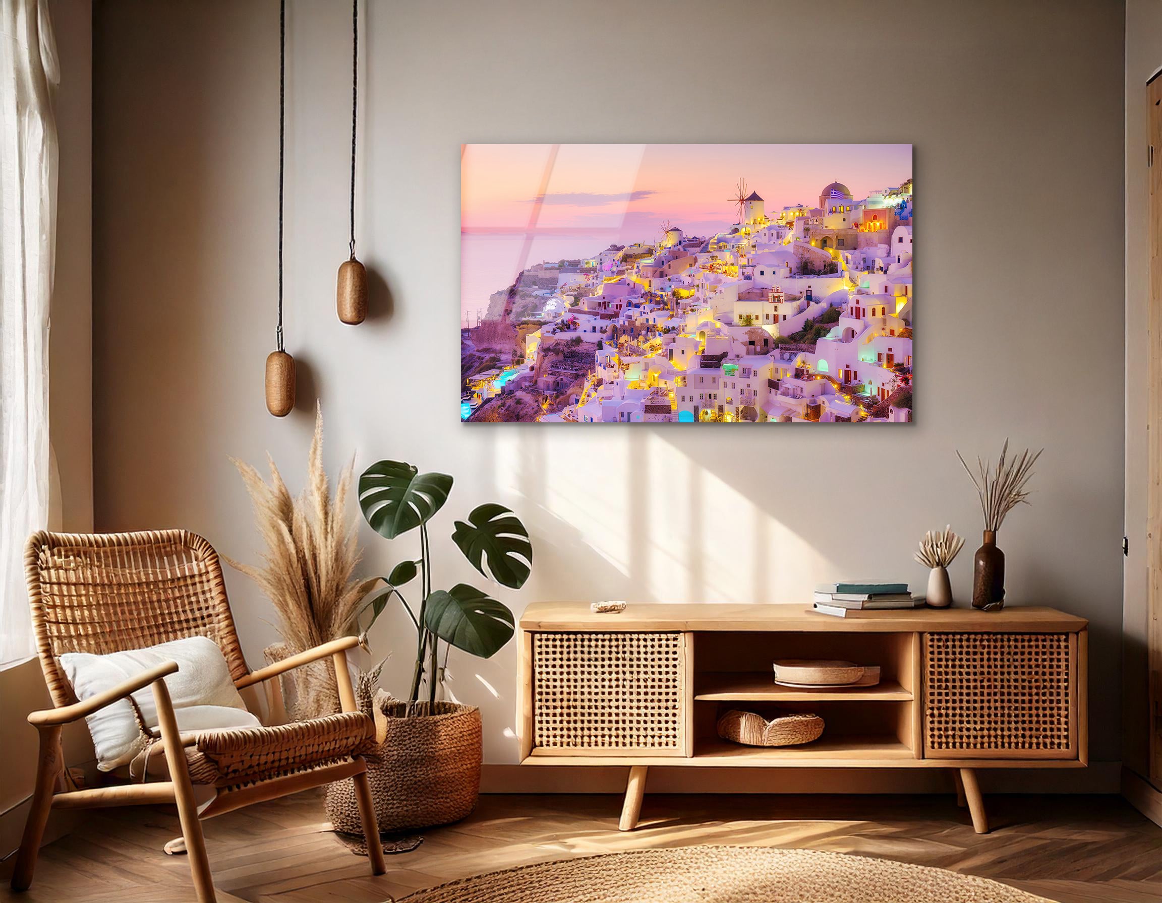 Oia Village, Santorini at Sunset | Premium HD Metal Wall Art