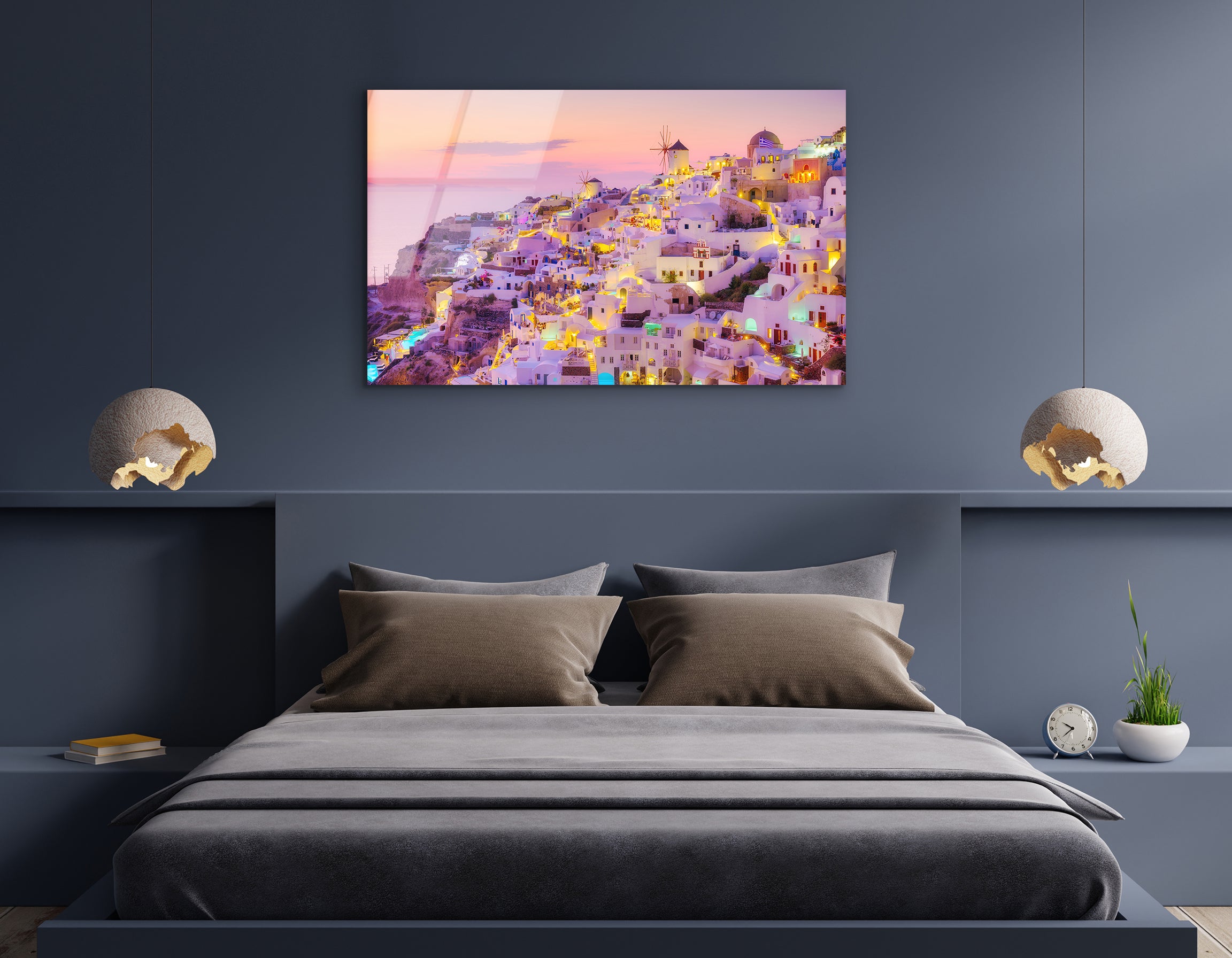 Oia Village, Santorini at Sunset | Premium HD Metal Wall Art