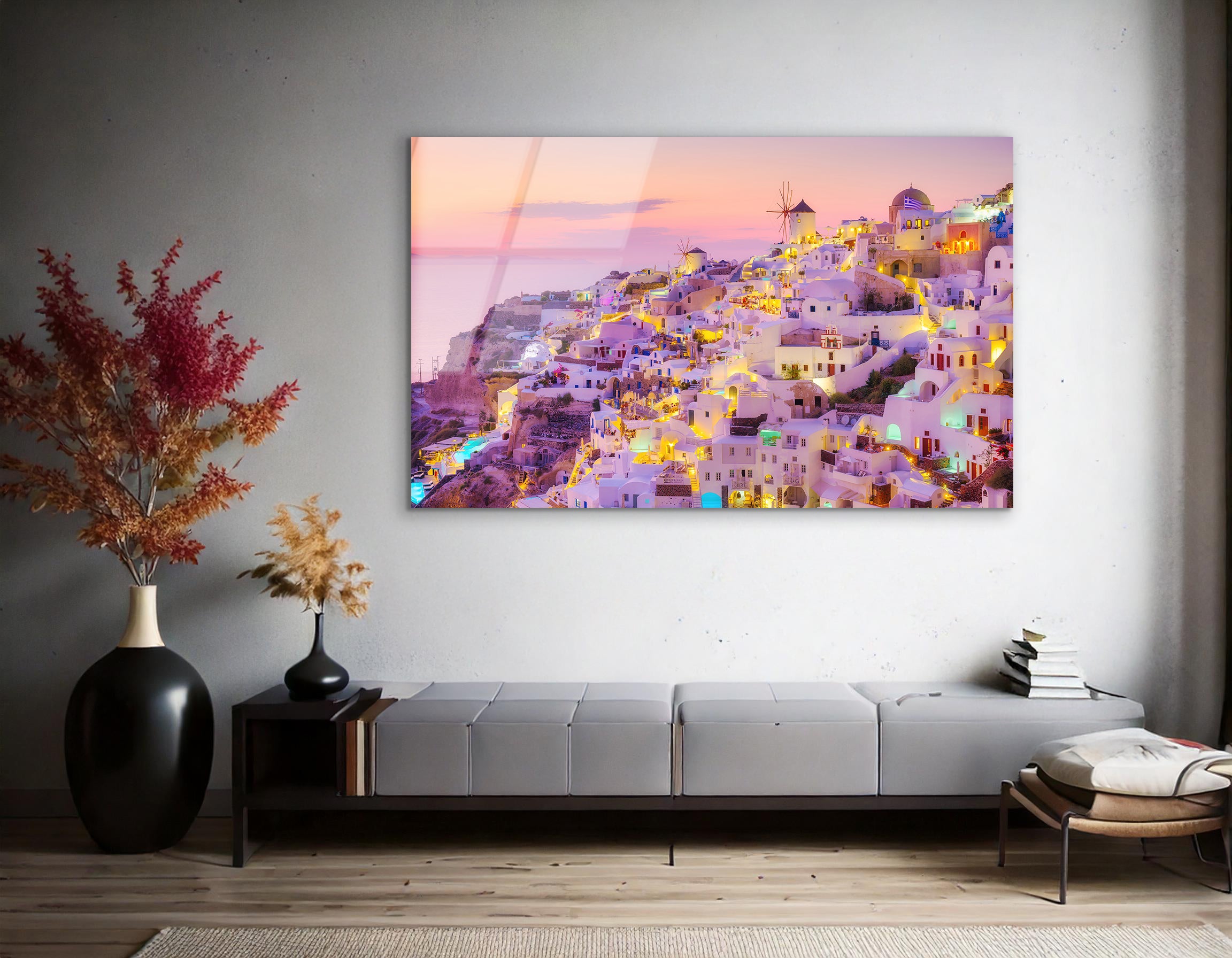 Oia Village, Santorini at Sunset | Premium HD Metal Wall Art