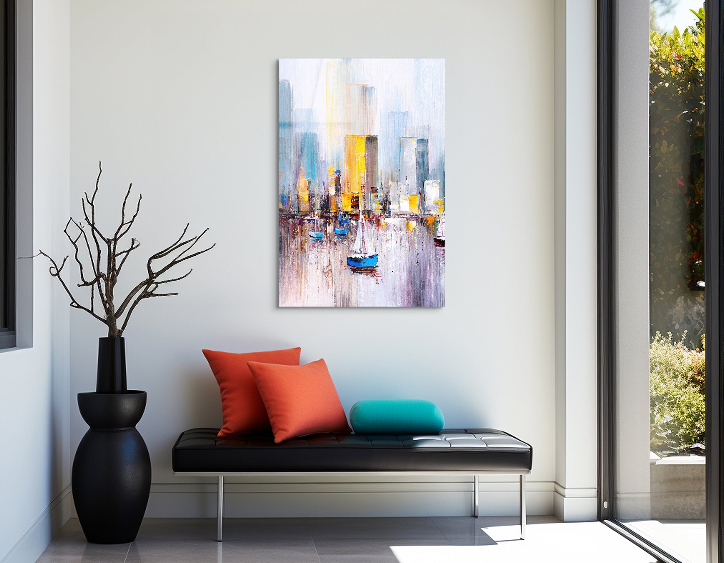 Manhattan Bay Oil Painting | Premium HD Metal Wall Art