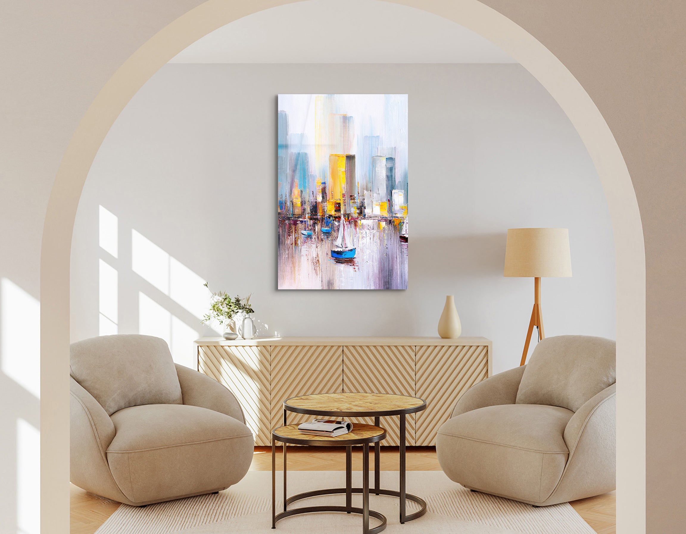 Manhattan Bay Oil Painting | Premium HD Metal Wall Art