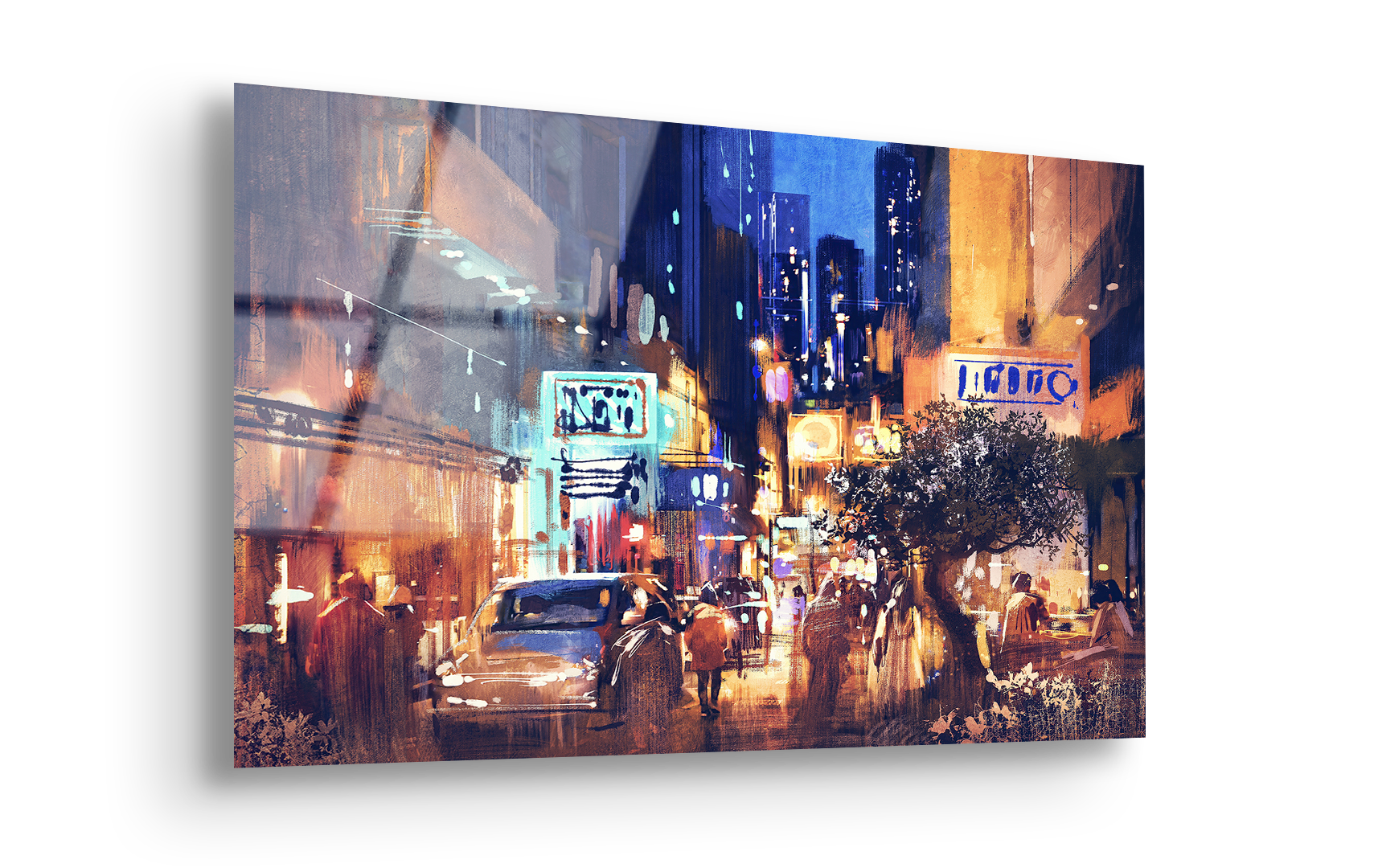 Colorful Night Street Illustration | Premium HD Metal Wall Art
