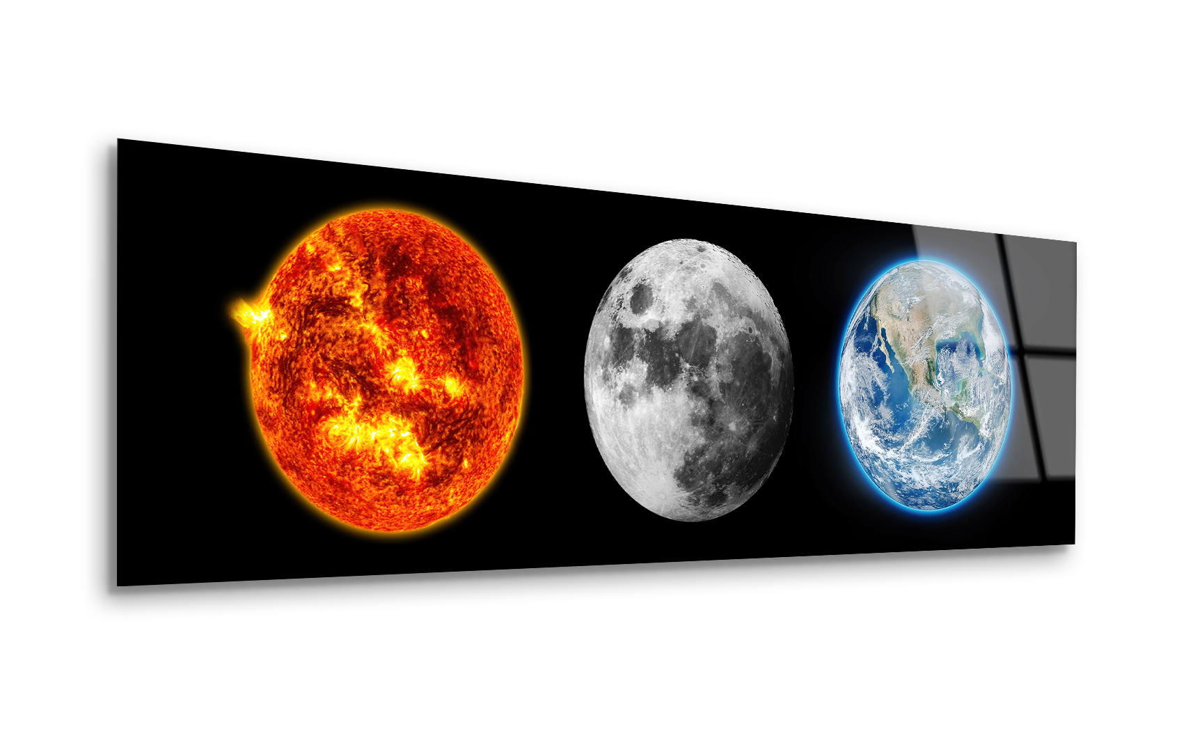 Solar Eclipse with Earth & Moon | Premium HD Metal Wall Art