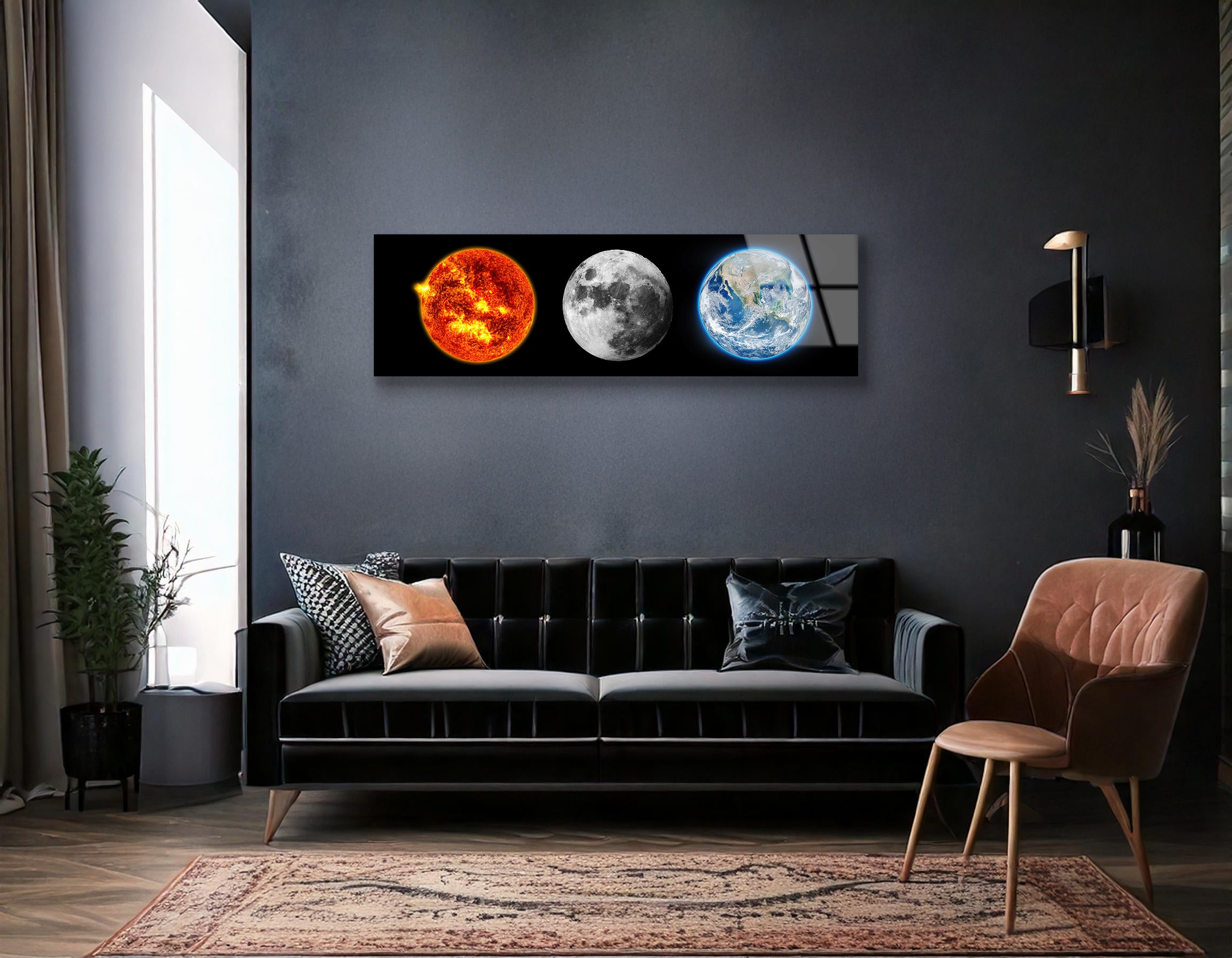 Solar Eclipse with Earth & Moon | Premium HD Metal Wall Art