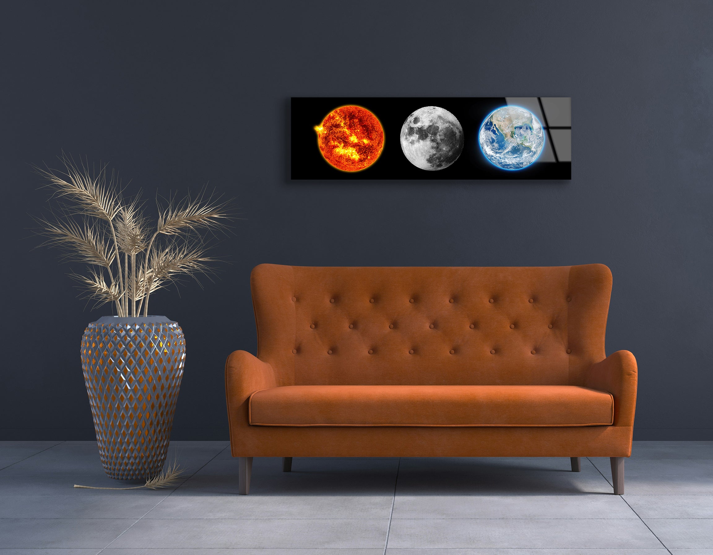 Solar Eclipse with Earth & Moon | Premium HD Metal Wall Art