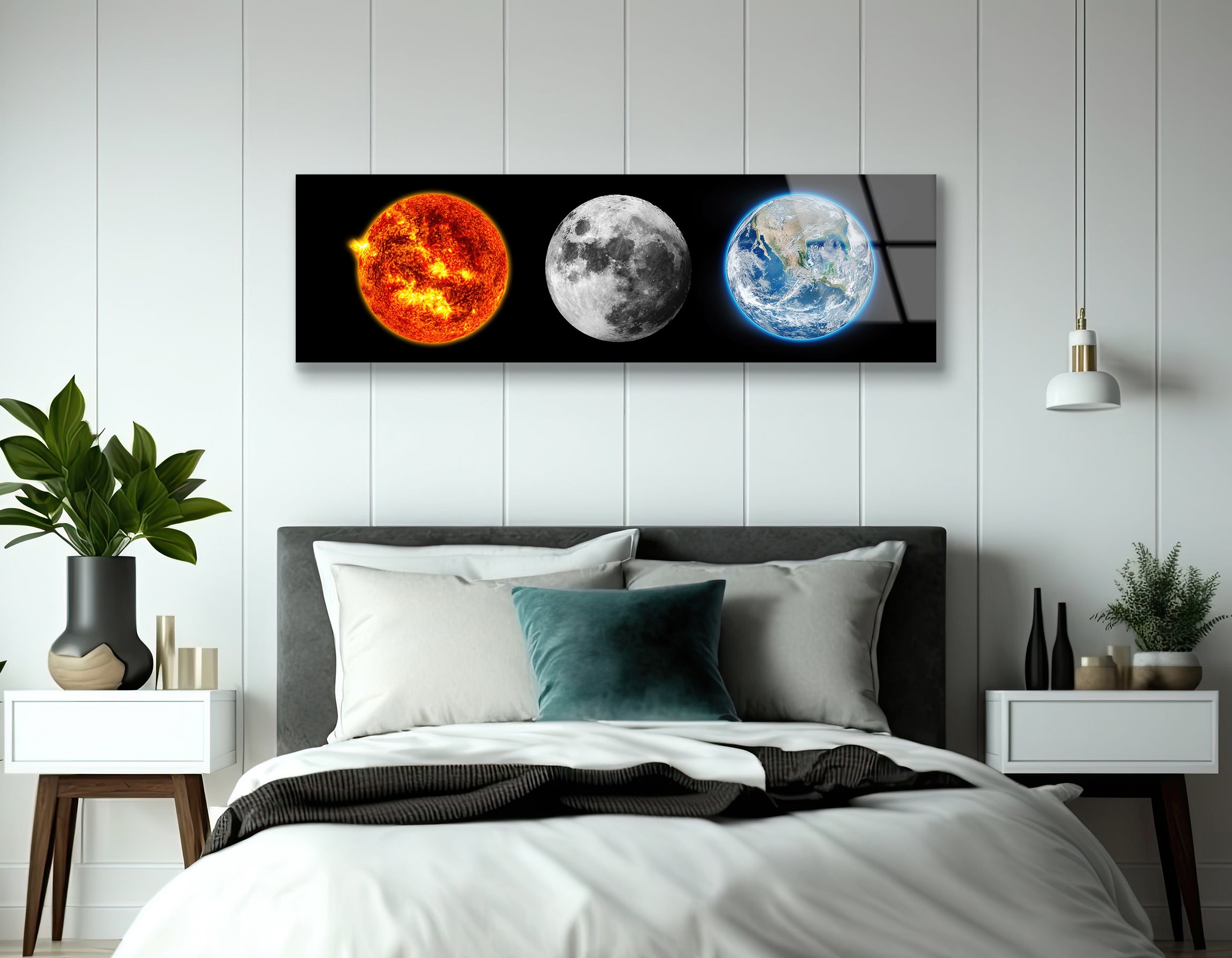 Solar Eclipse with Earth & Moon | Premium HD Metal Wall Art