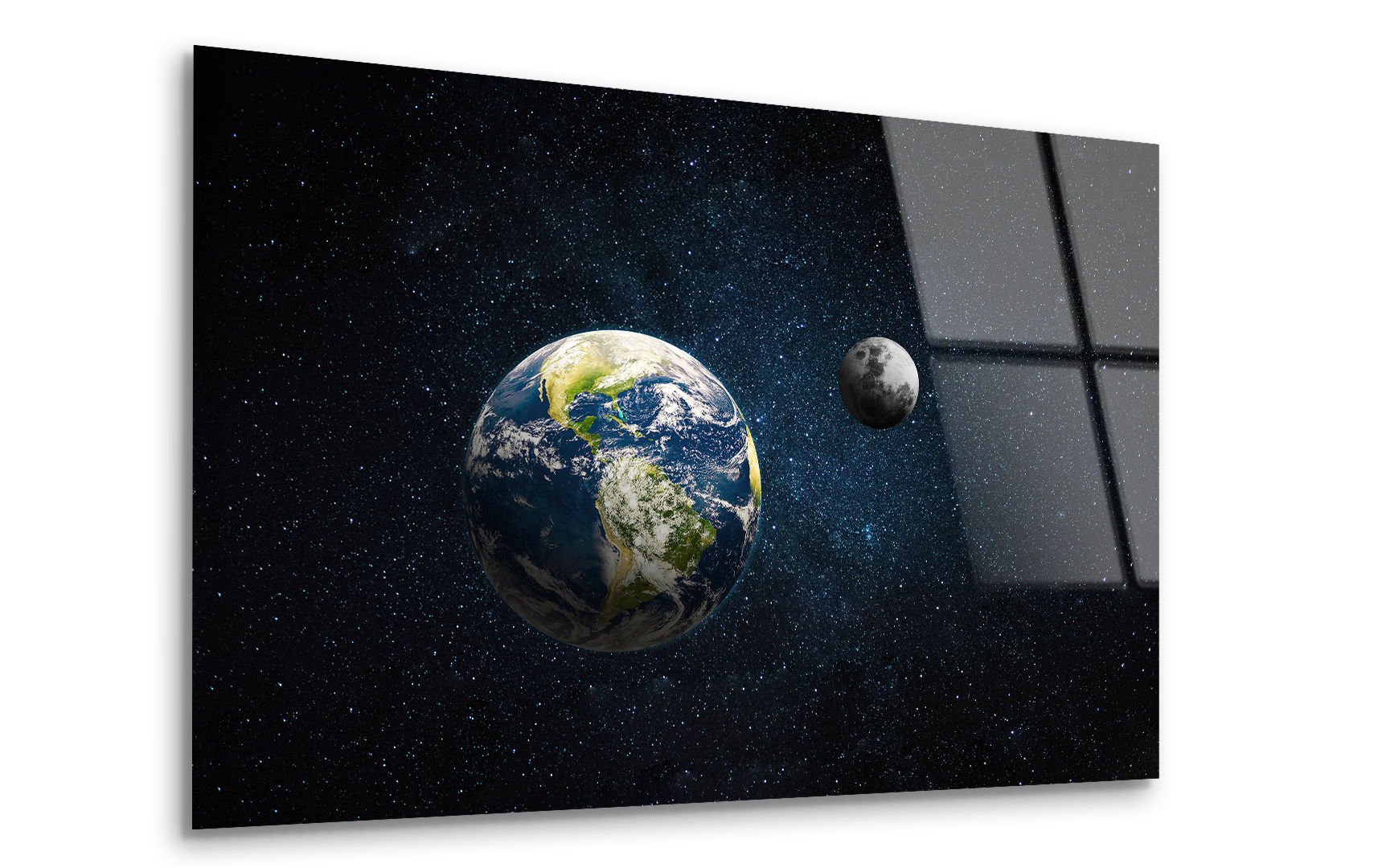 Earth & Moon in Deep Space | Premium HD Metal Wall Art - DezignArt