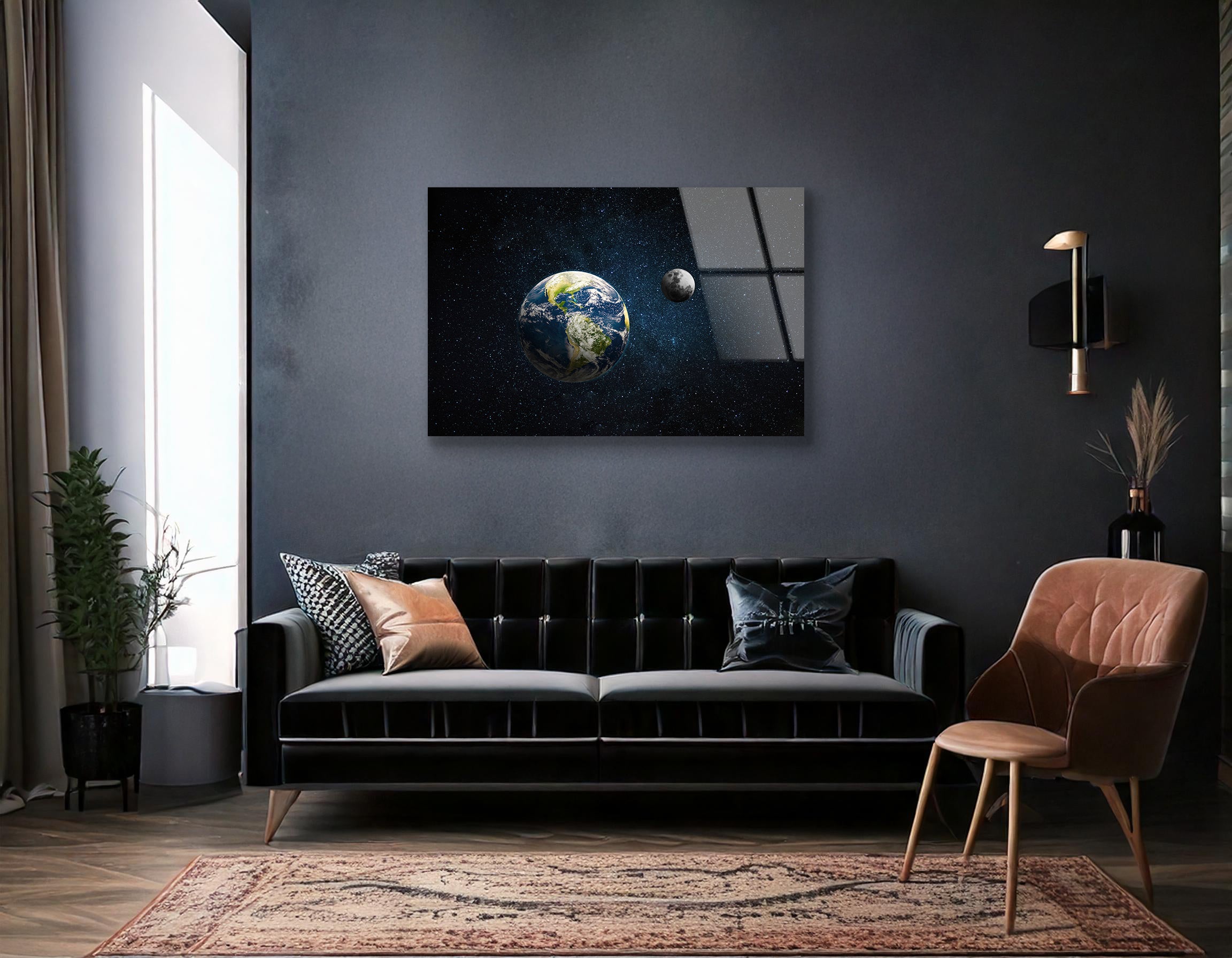 Earth & Moon in Deep Space | Premium HD Metal Wall Art - DezignArt