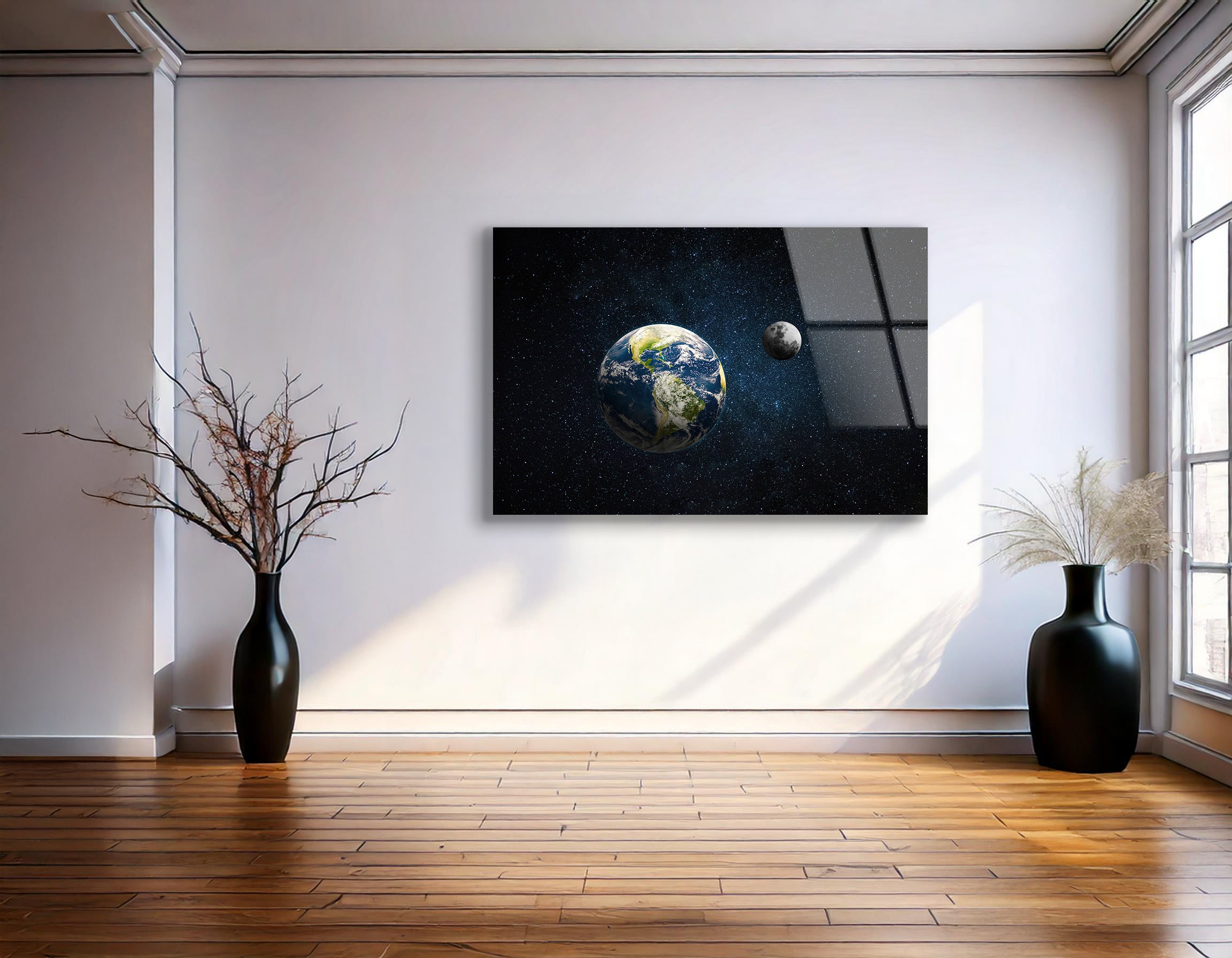 Earth & Moon in Deep Space | Premium HD Metal Wall Art - DezignArt