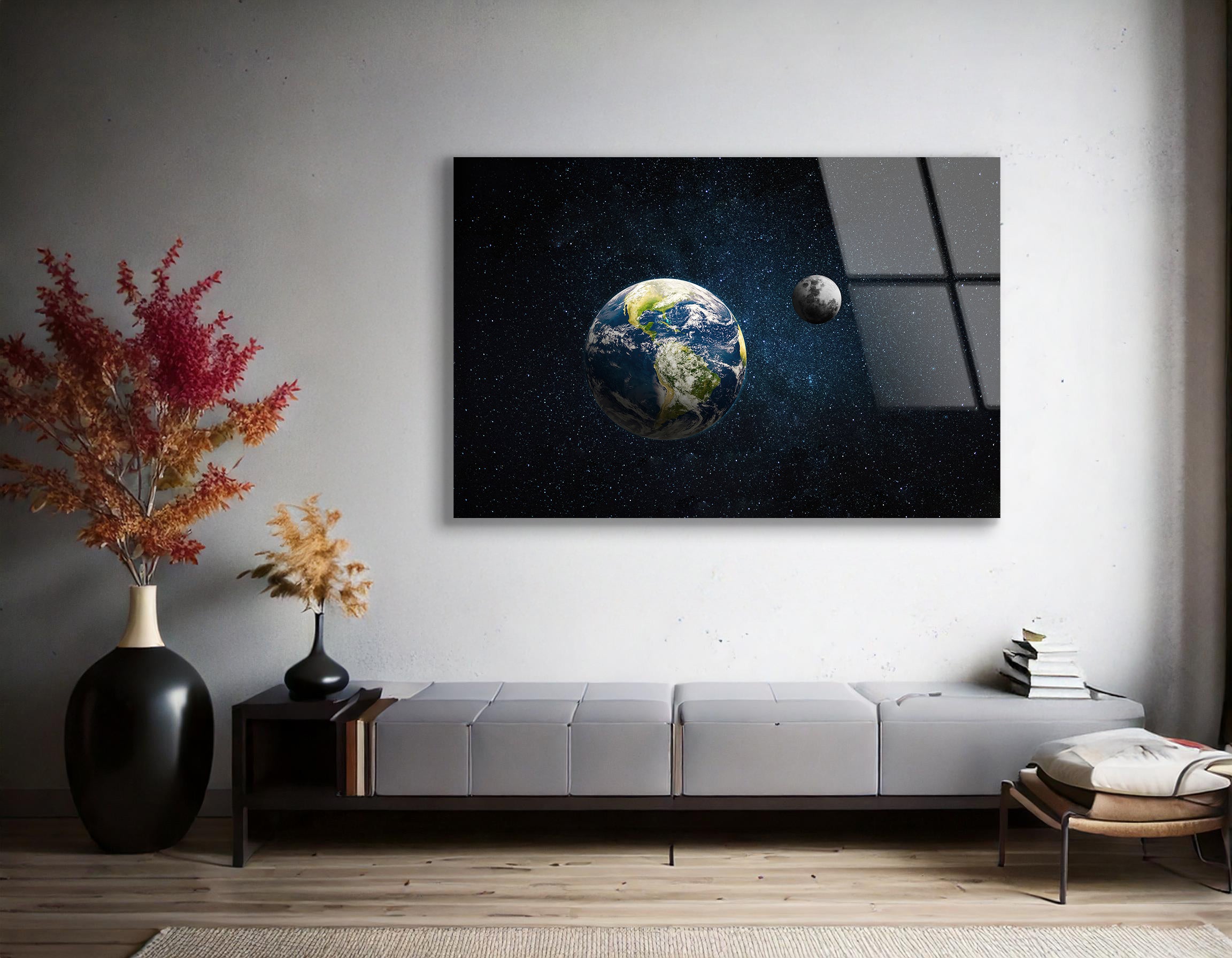 Earth & Moon in Deep Space | Premium HD Metal Wall Art - DezignArt