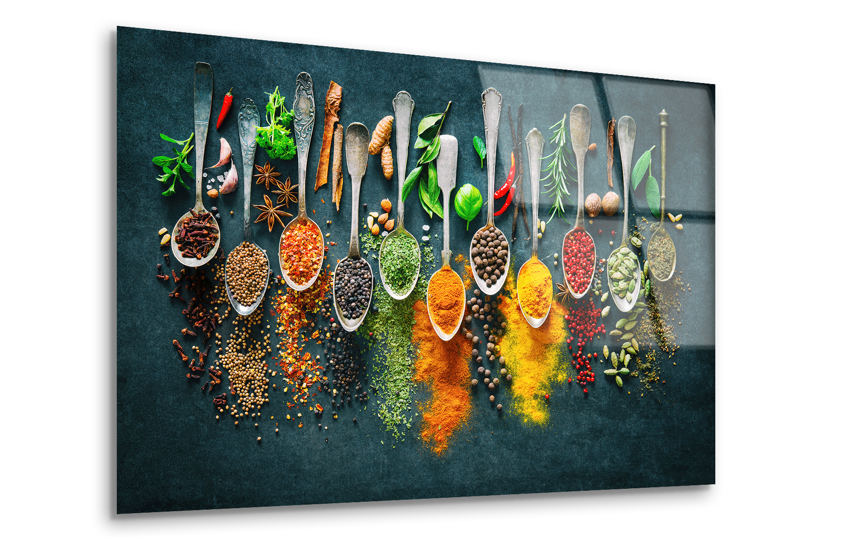 Vibrant Herbs & Spices on Dark Background | Premium HD Metal Wall Art - DezignArt