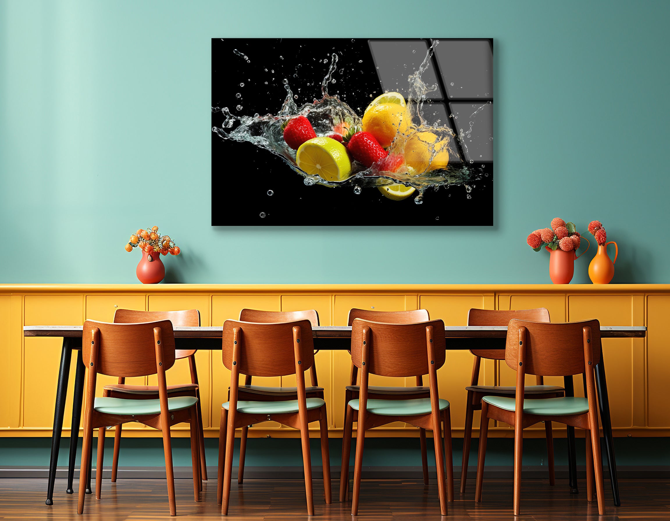 Fruits Splashing into Water | Premium HD Metal Wall Art - DezignArt