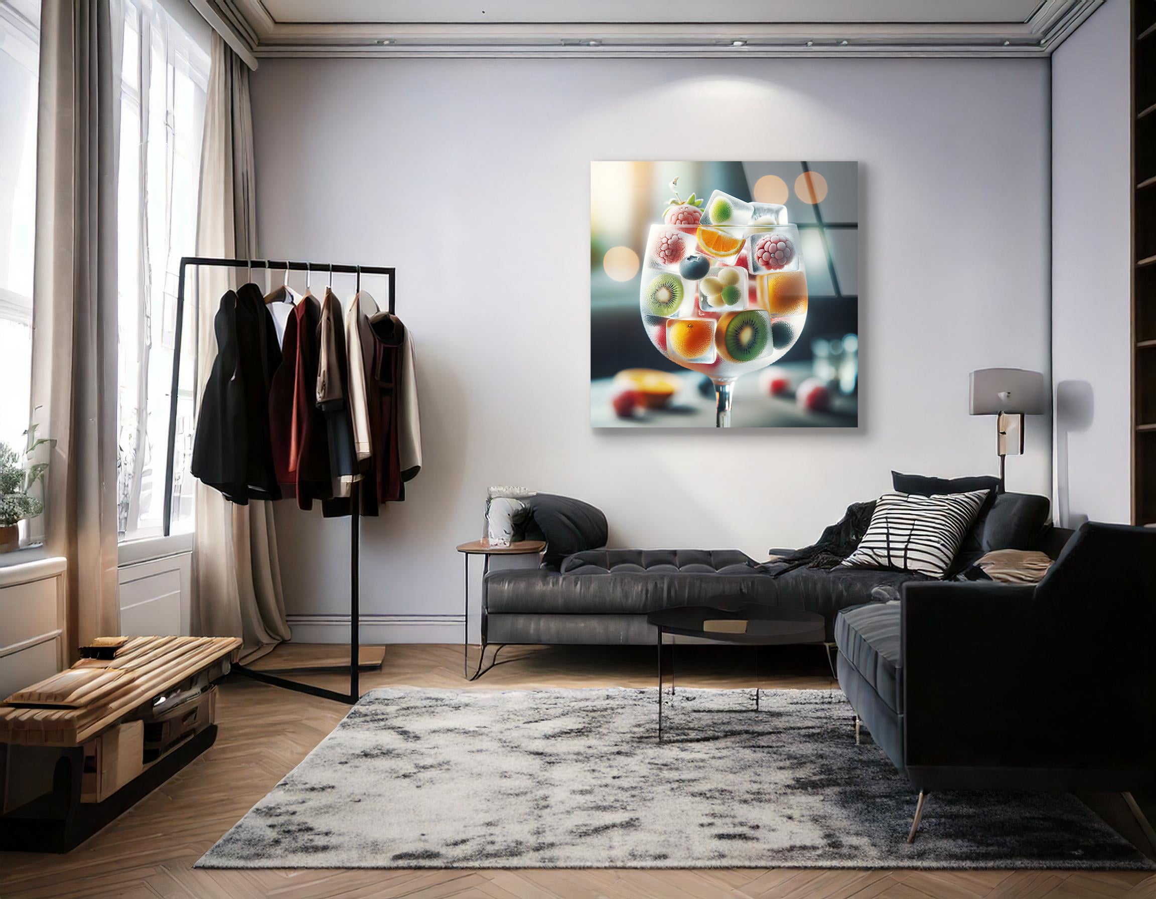 Fruits in Ice Cubes Cocktail Glass | Premium HD Metal Wall Art