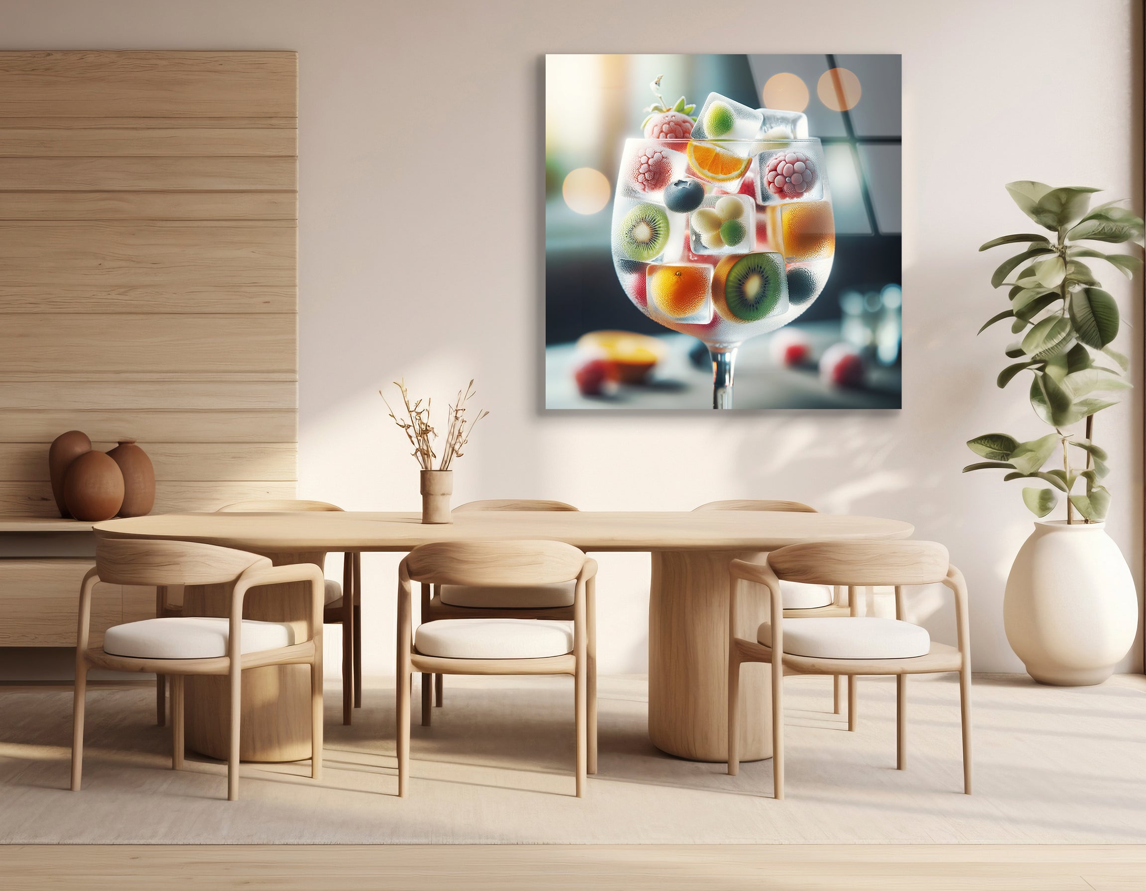 Fruits in Ice Cubes Cocktail Glass | Premium HD Metal Wall Art