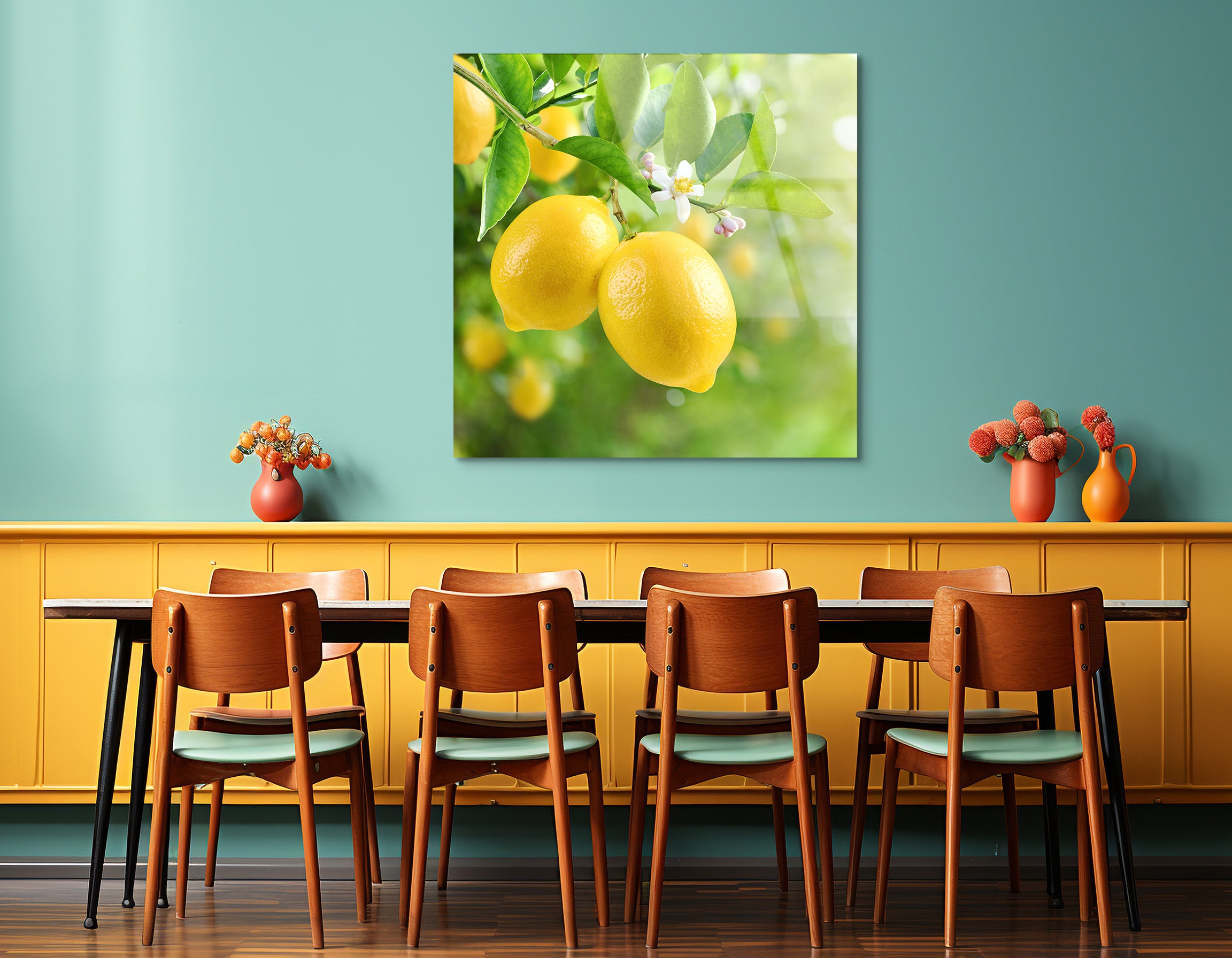 Lemon with Flower on Tree | Premium HD Metal Wall Art