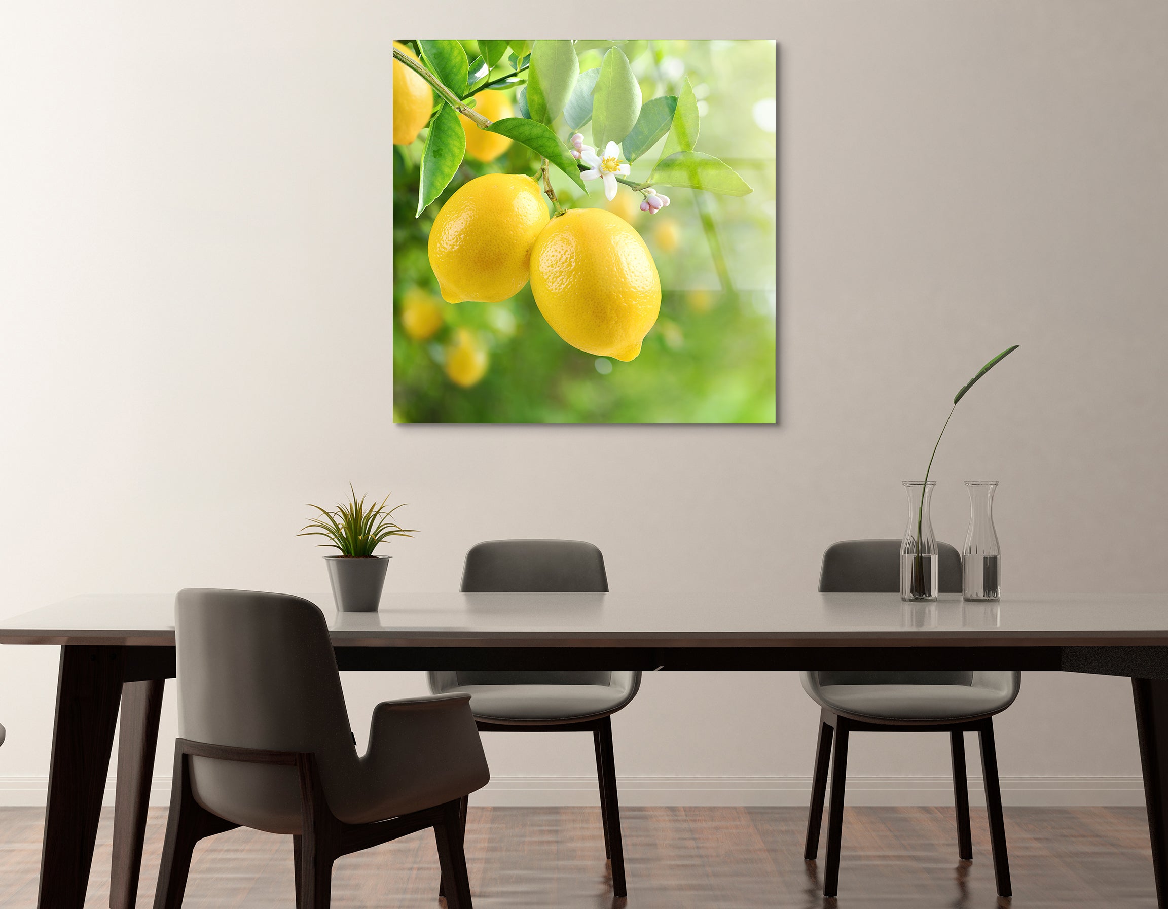 Lemon with Flower on Tree | Premium HD Metal Wall Art