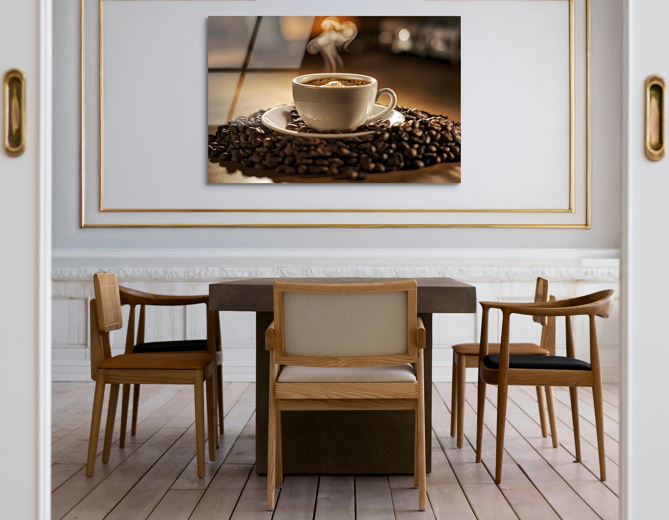 Steaming Coffee & Beans | Premium HD Metal Wall Art