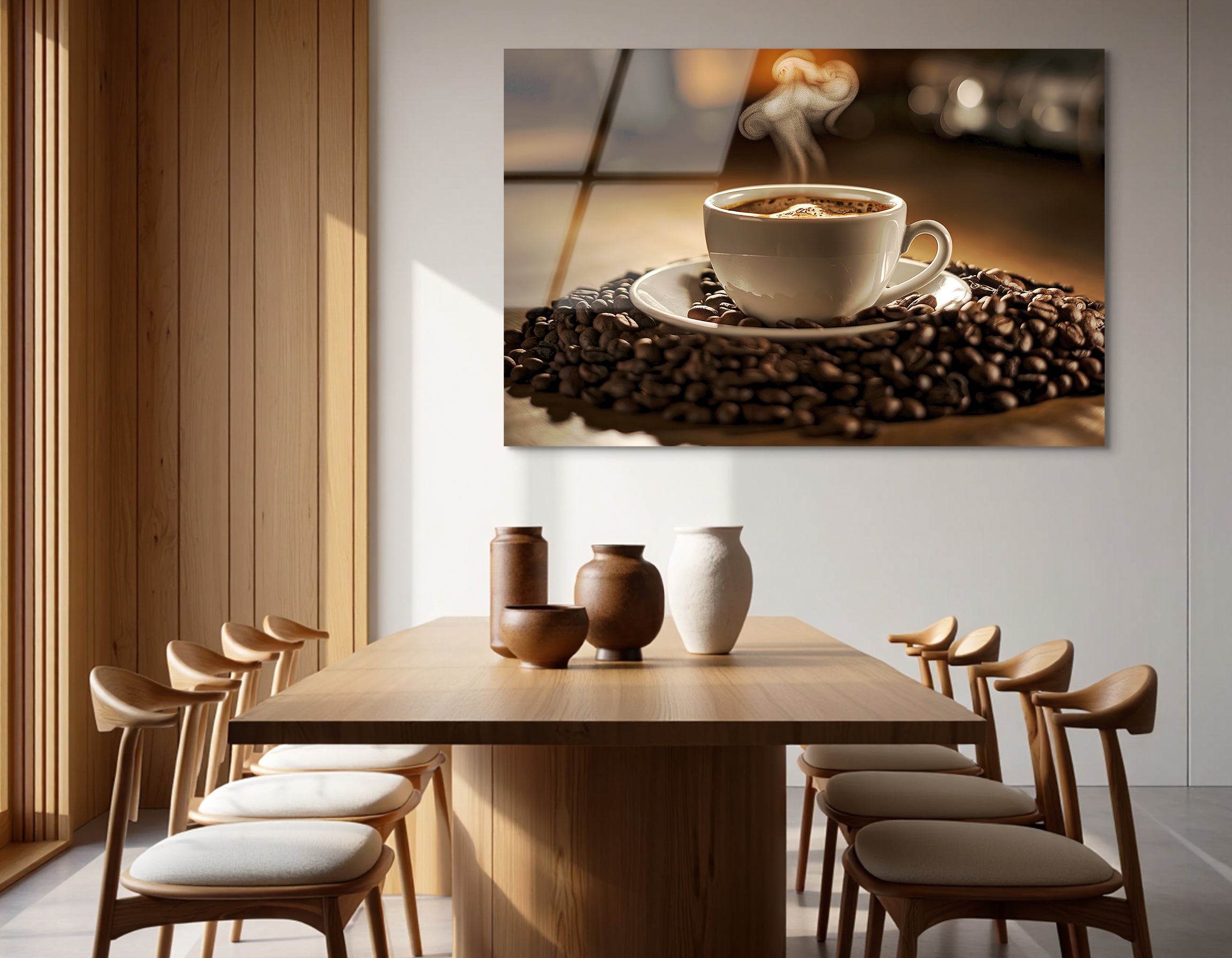 Steaming Coffee & Beans | Premium HD Metal Wall Art