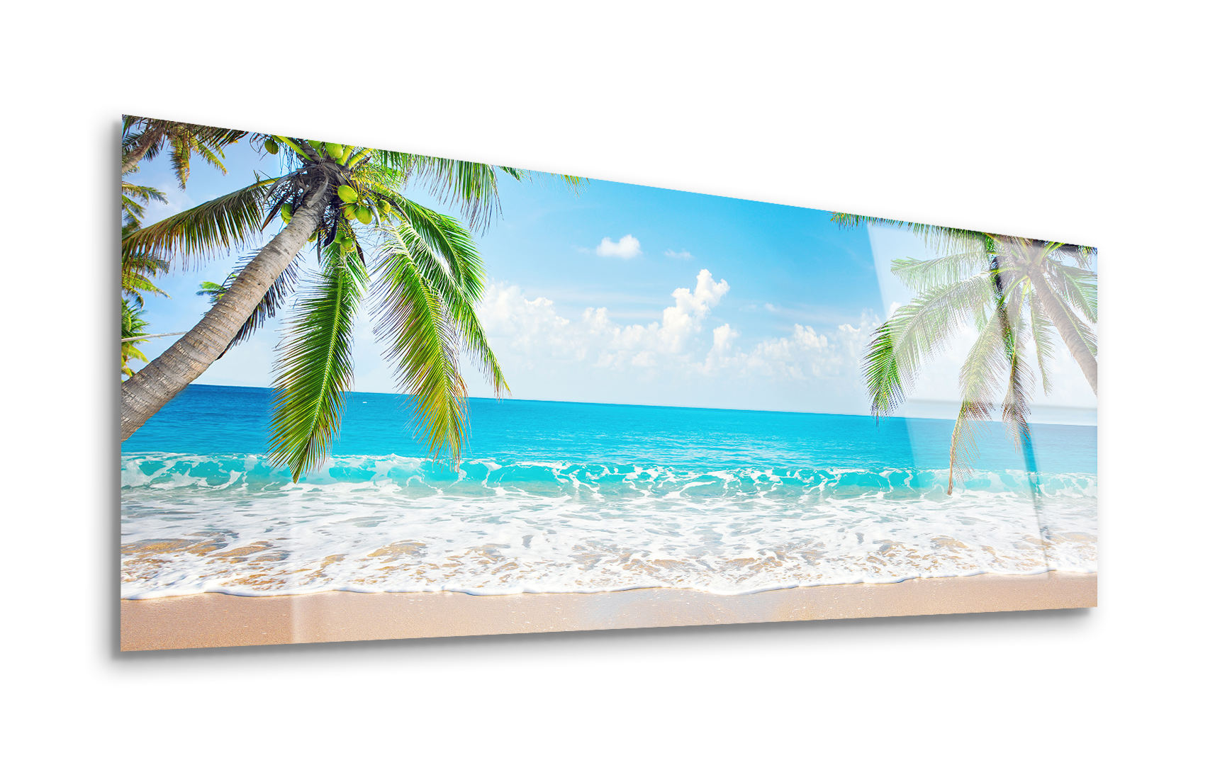 Panorama of Tropical Beach with Coconut Palm Trees | Premium HD Metal Wall Art