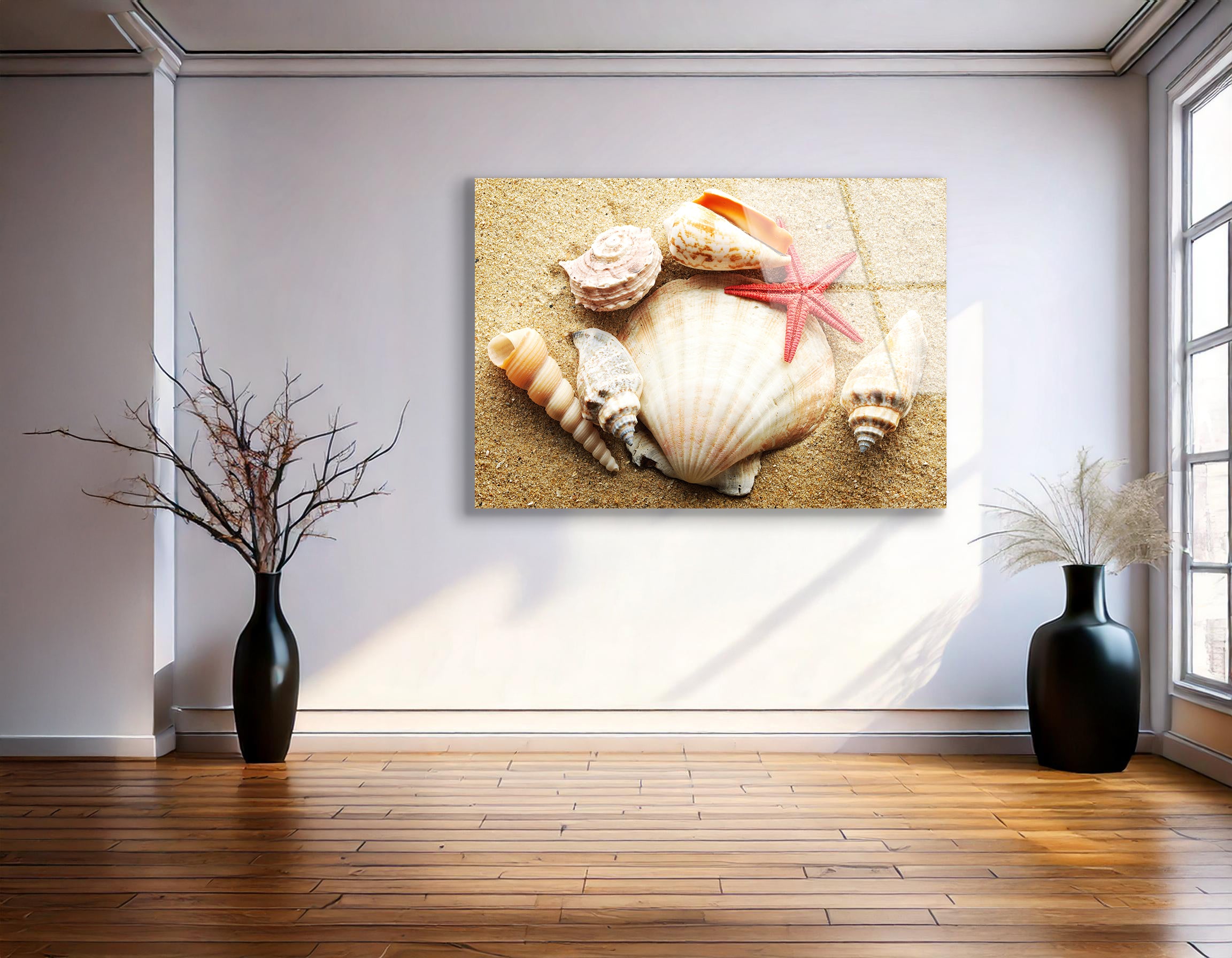 Sea Shells with Sand Background | Premium HD Metal Wall Art