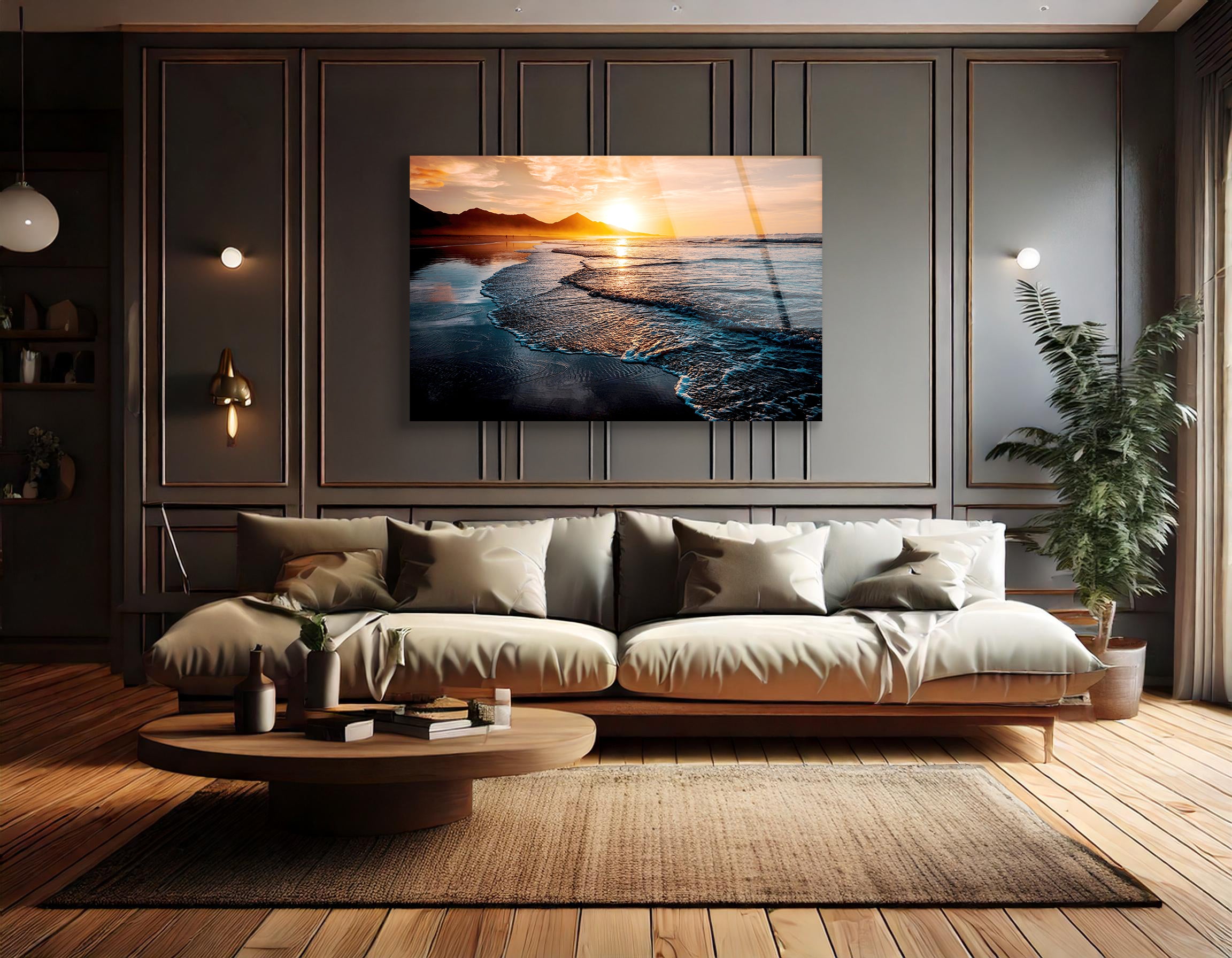Amazing Beach Sunset with Endless Horizon | Premium HD Metal Wall Art