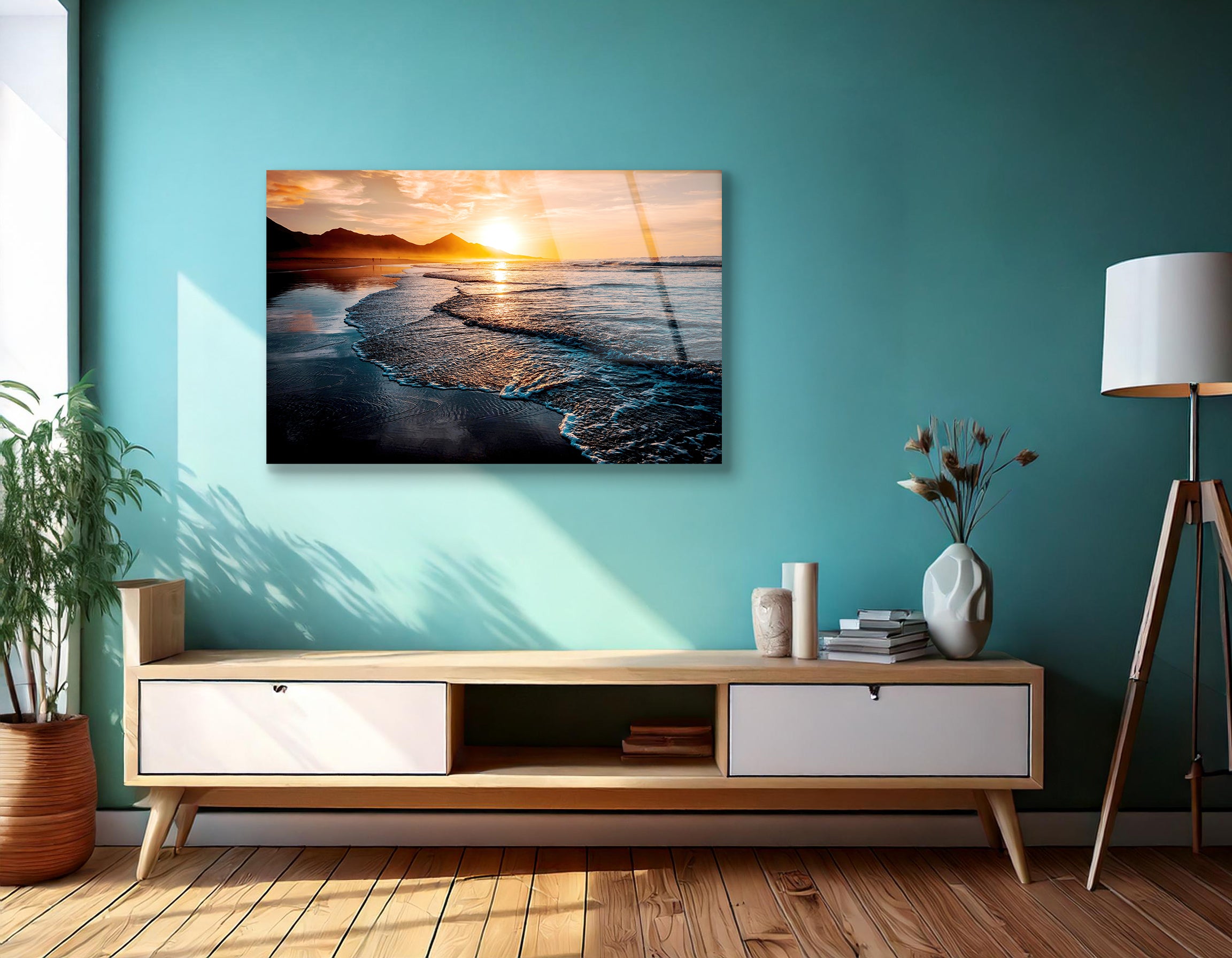 Amazing Beach Sunset with Endless Horizon | Premium HD Metal Wall Art