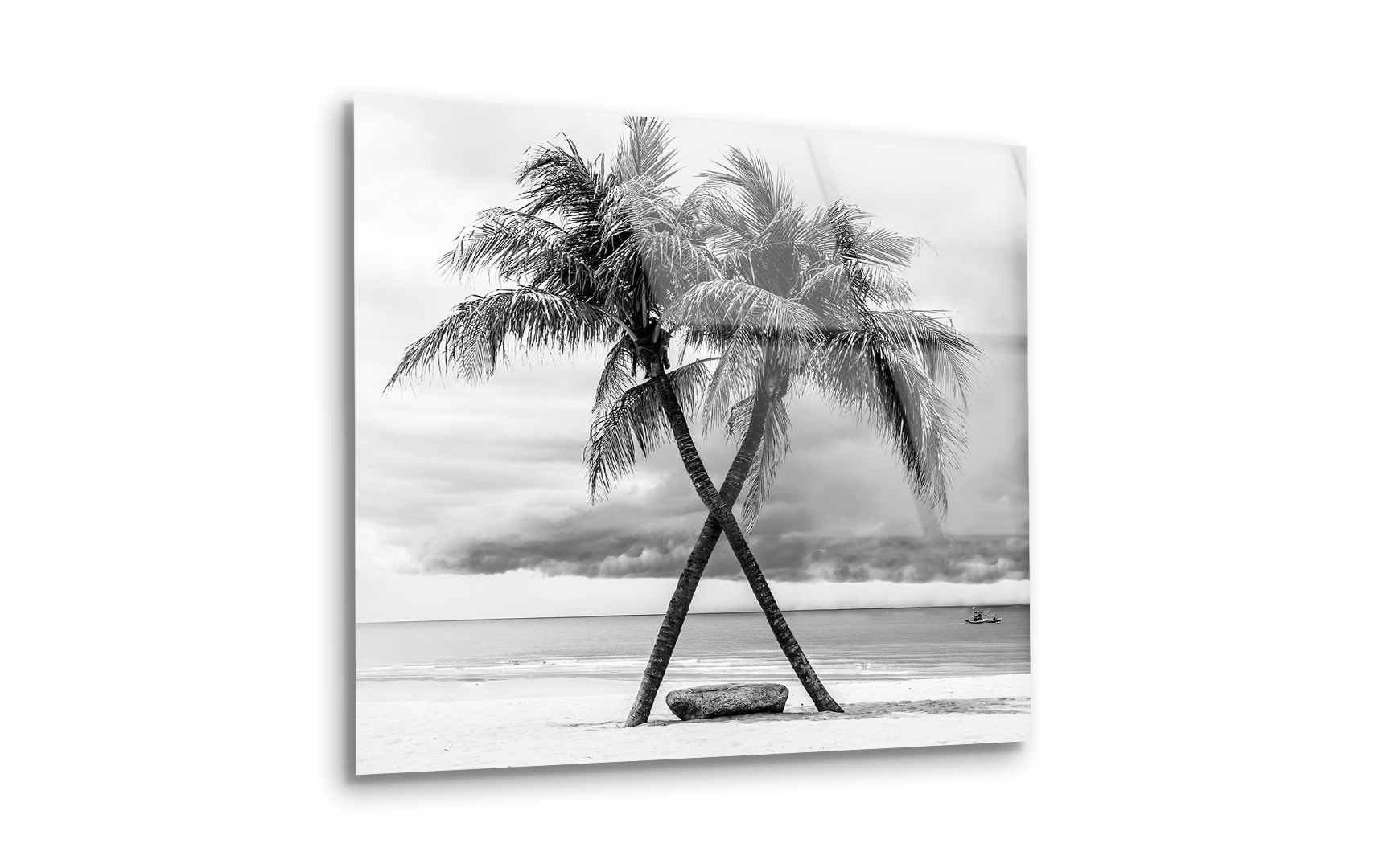 Black & White View of Beautiful Beach with Palms, Thailand | Premium HD Metal Wall Art