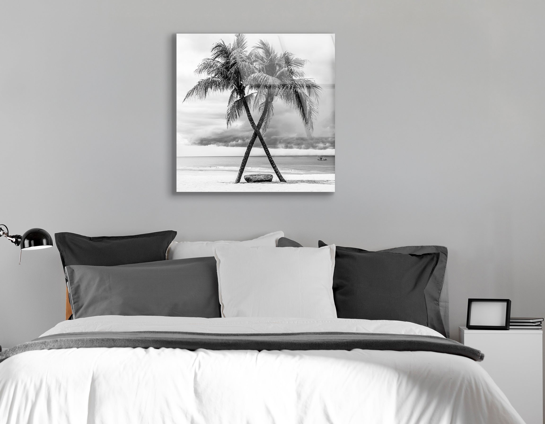 Black & White View of Beautiful Beach with Palms, Thailand | Premium HD Metal Wall Art