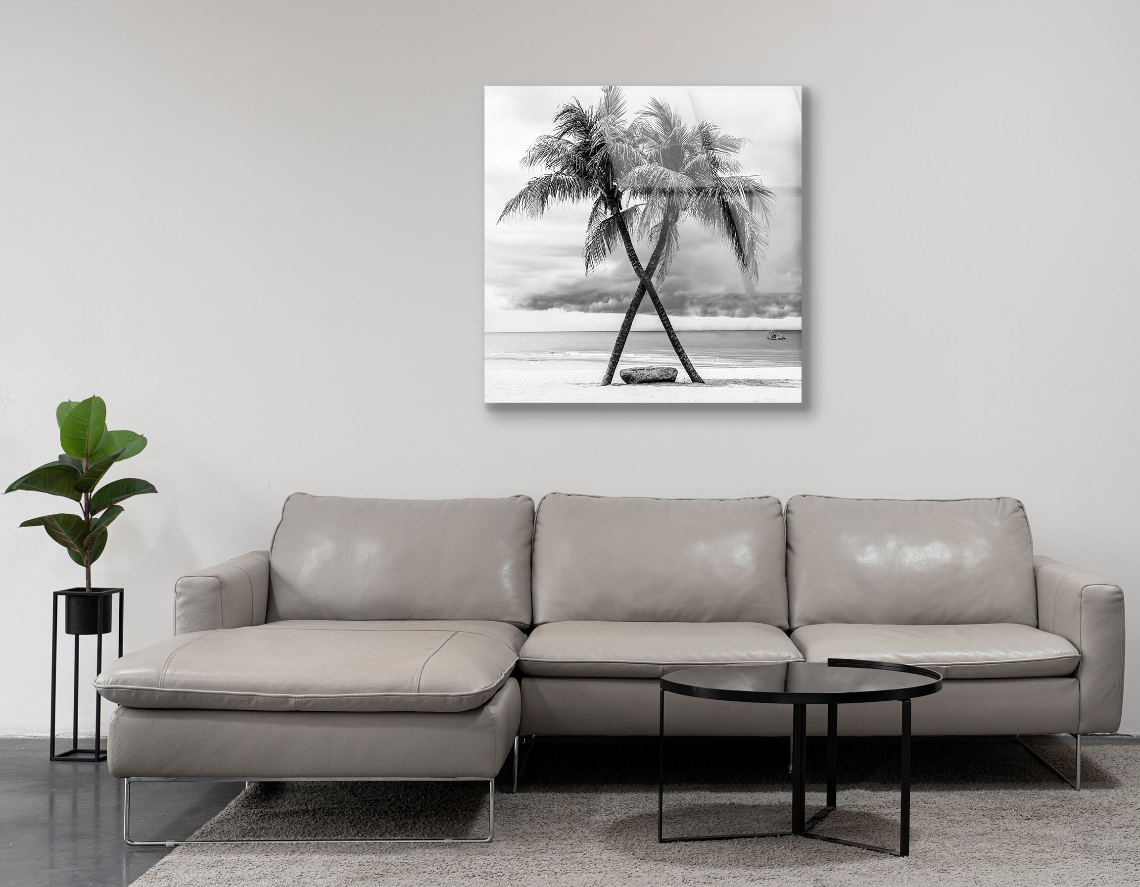 Black & White View of Beautiful Beach with Palms, Thailand | Premium HD Metal Wall Art