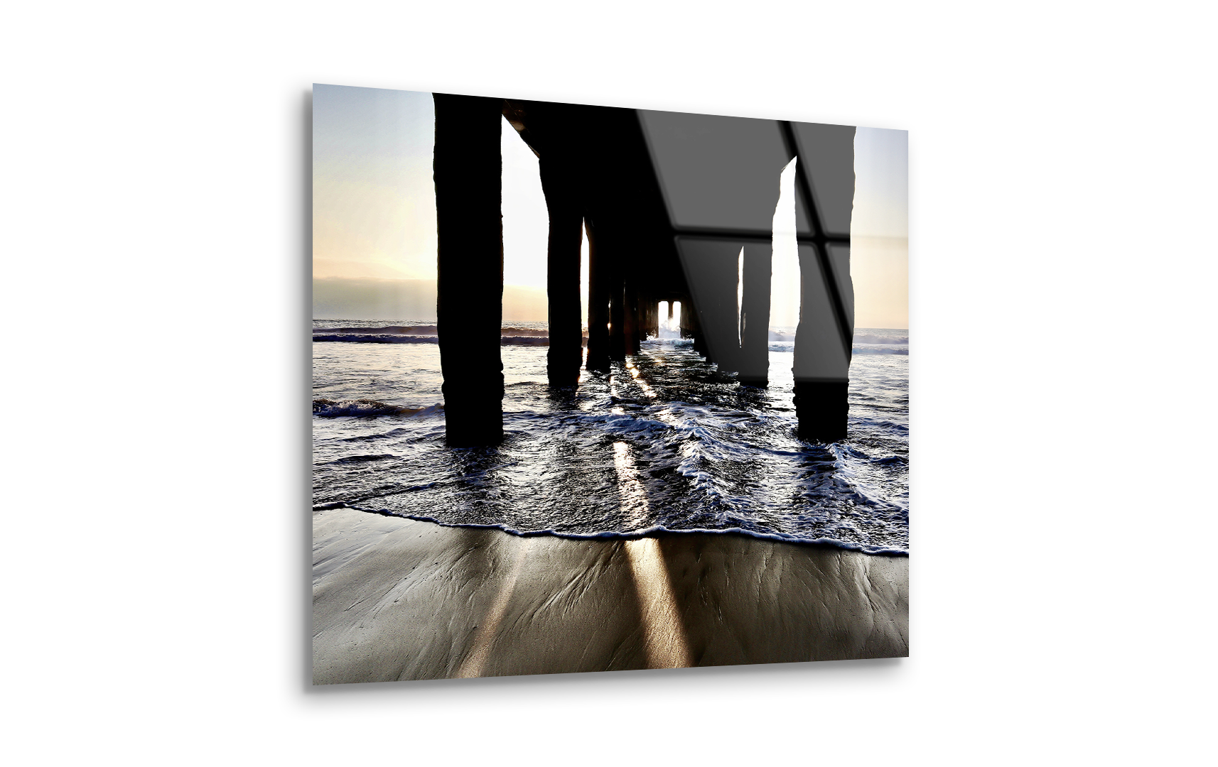Under the Pier During Sunset with Drifting Horizon | Premium HD Metal Wall Art