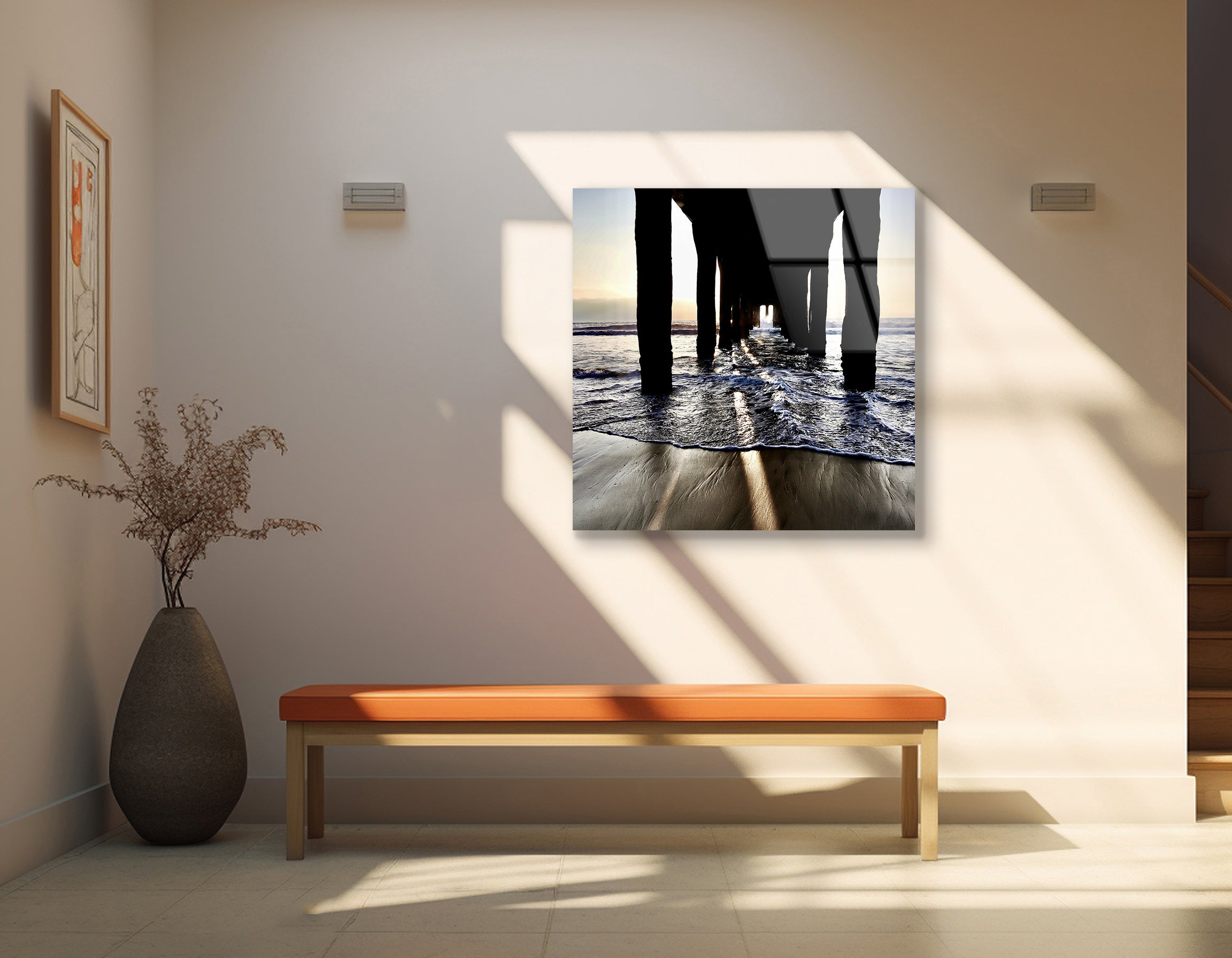 Under the Pier During Sunset with Drifting Horizon | Premium HD Metal Wall Art