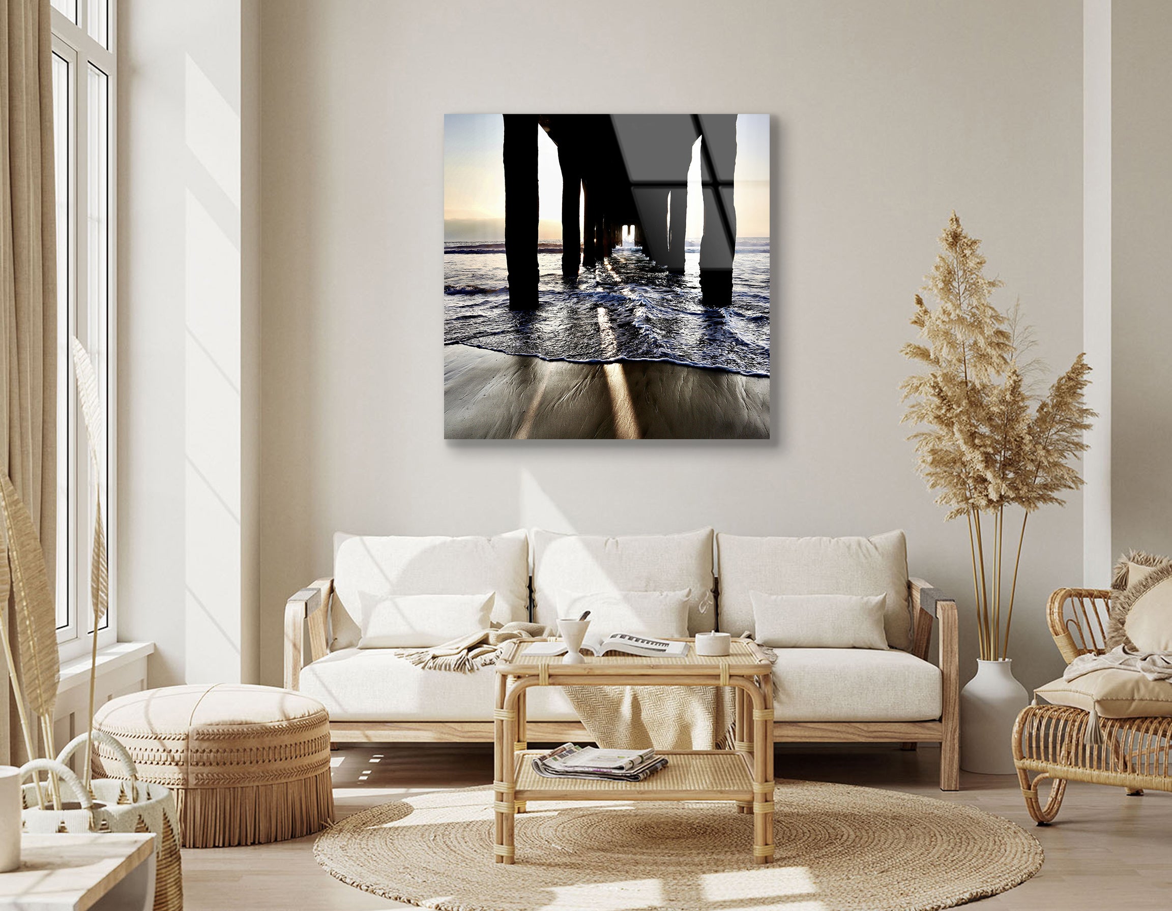 Under the Pier During Sunset with Drifting Horizon | Premium HD Metal Wall Art
