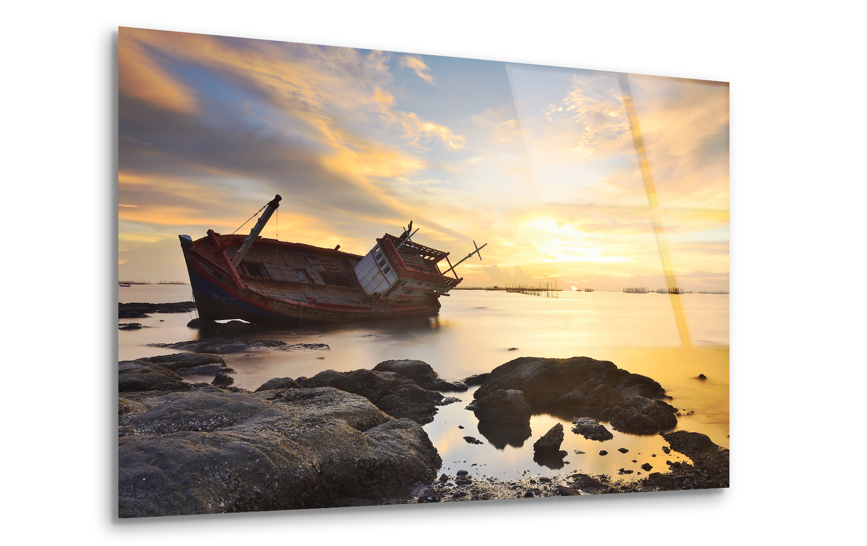 The Shipwreck and Beautiful Sky | Premium HD Metal Wall Art