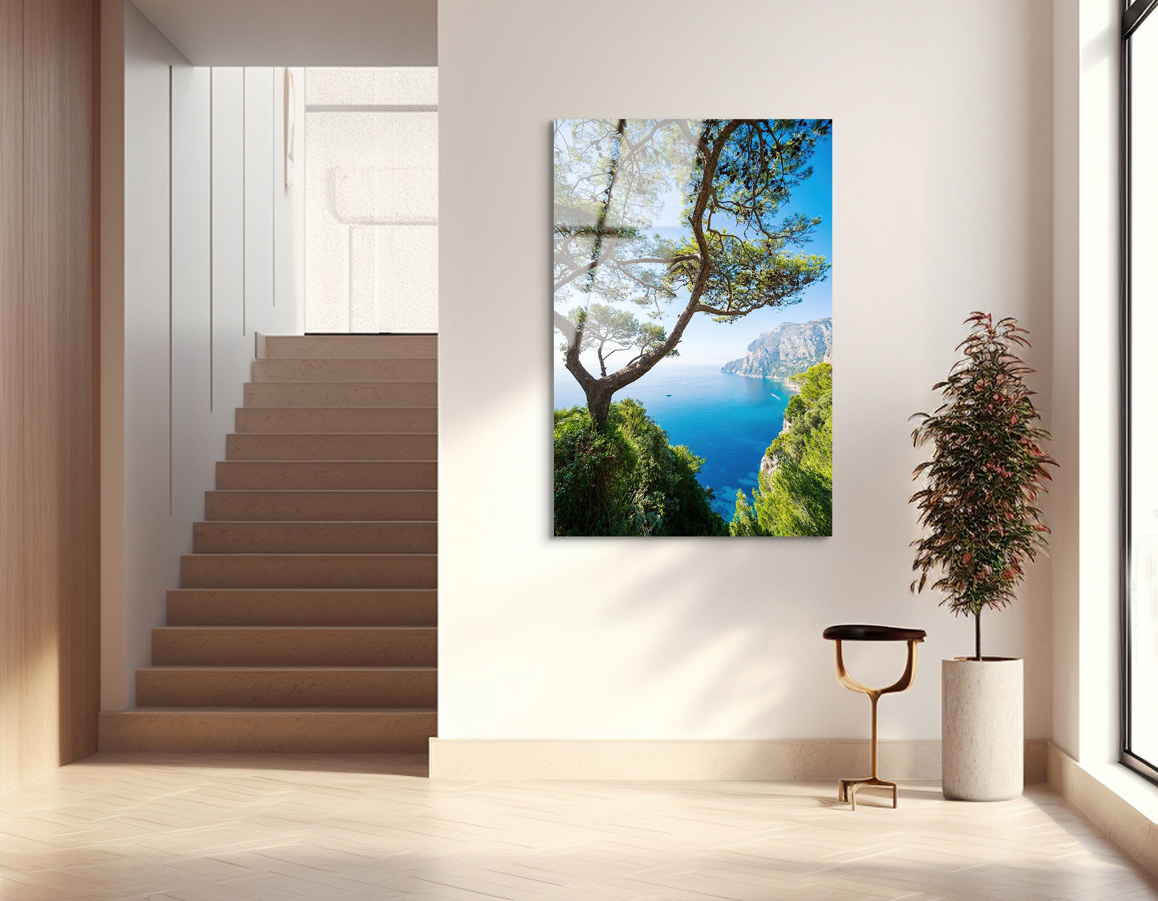 Capri Cliffs Through Pines | Premium HD Metal Wall Art