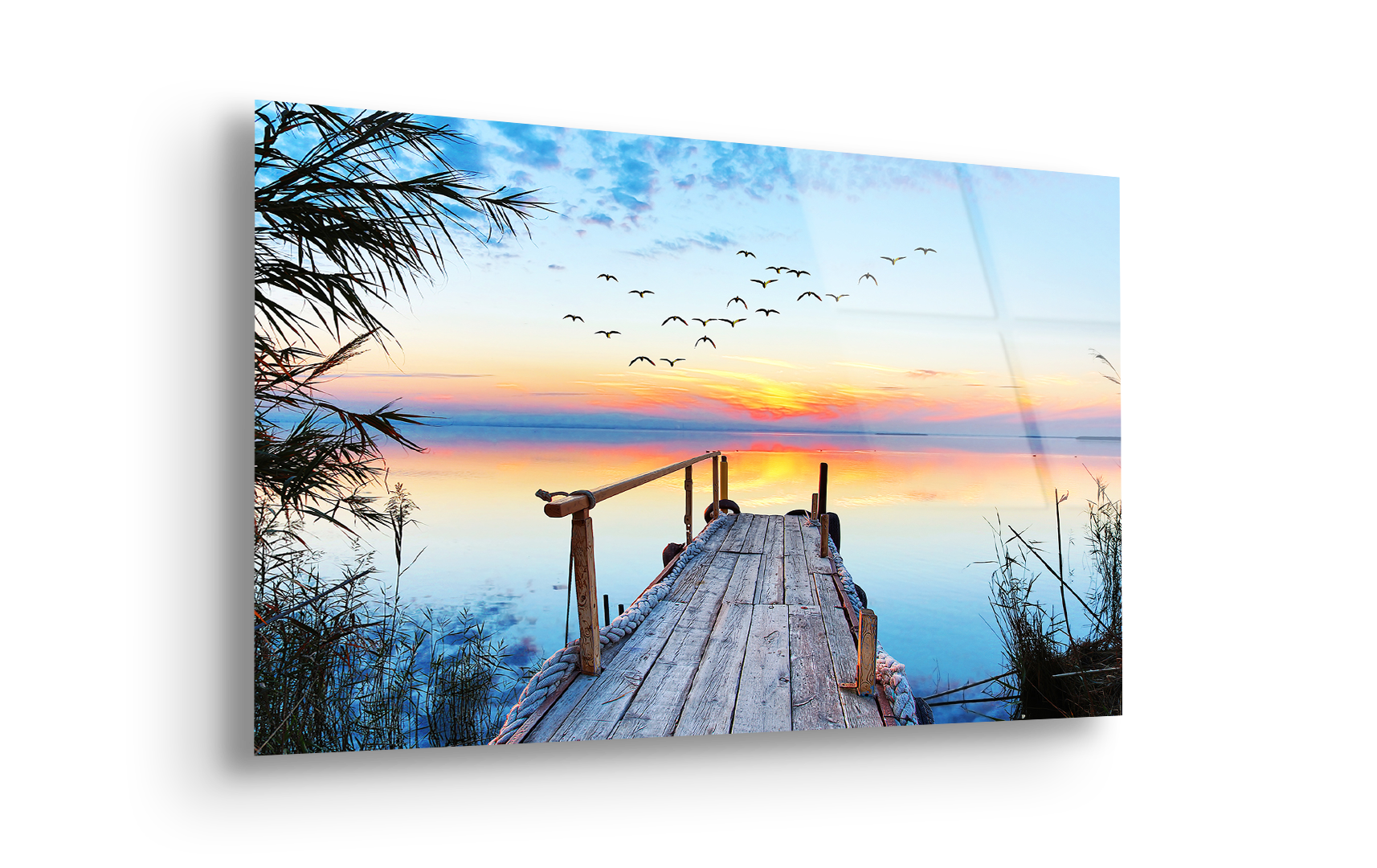 Sunset Over Calm Lake | Premium HD Metal Wall Art