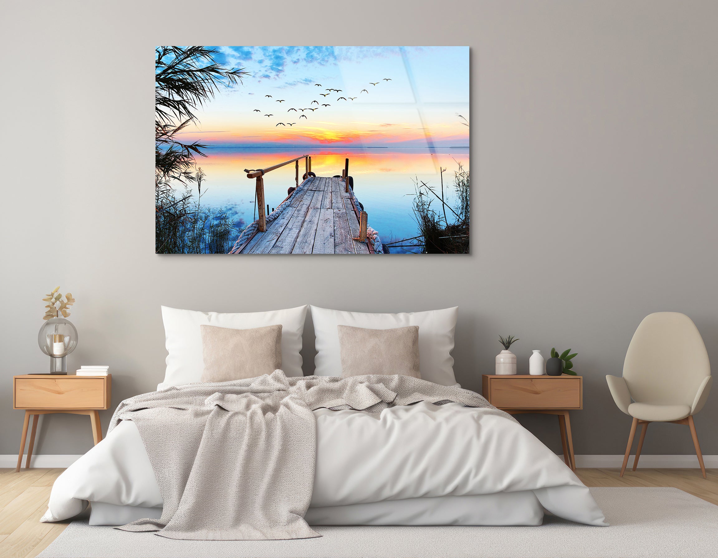 Sunset Over Calm Lake | Premium HD Metal Wall Art