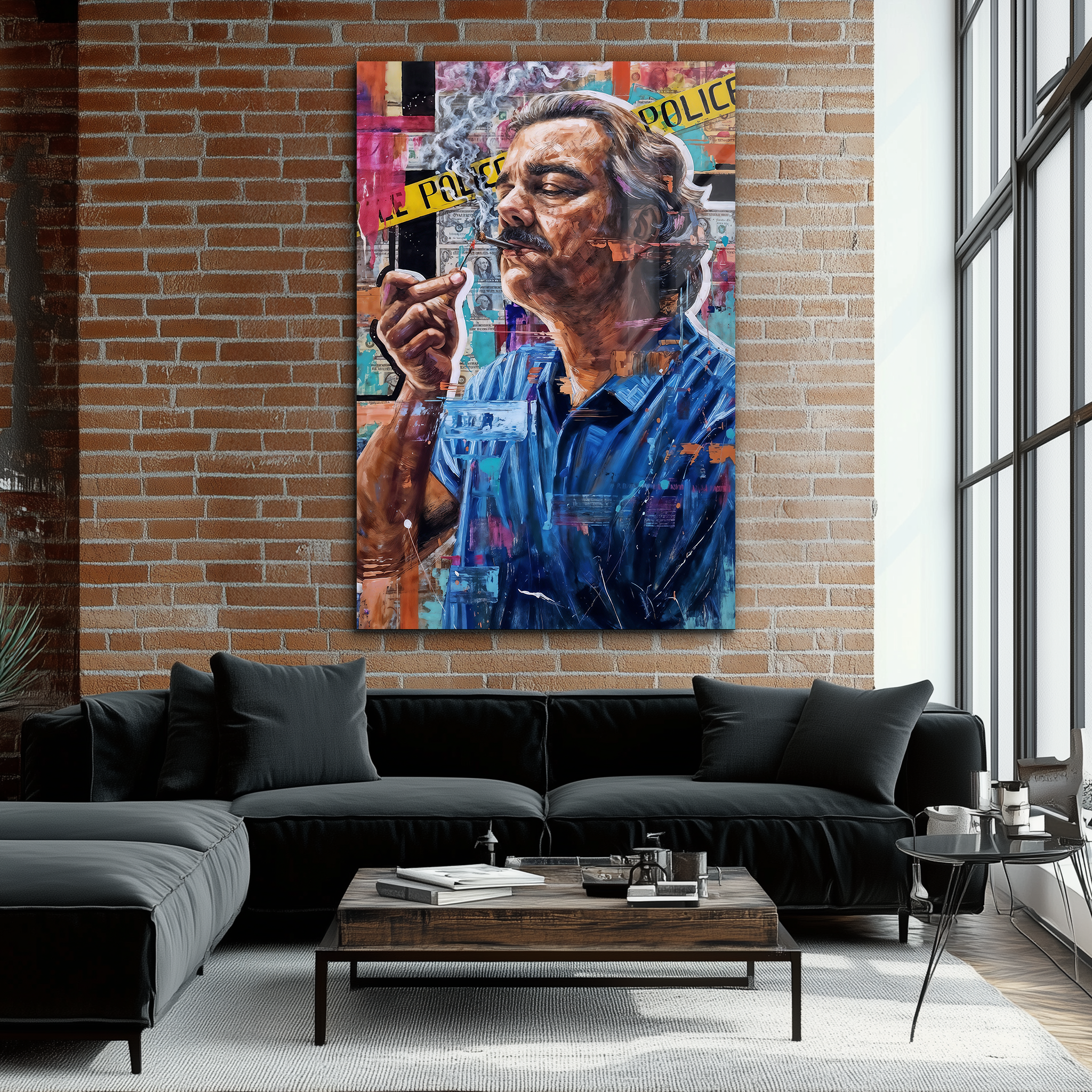 Escobar Painting Lighting a Cigarette | Premium HD Metal Wall Art