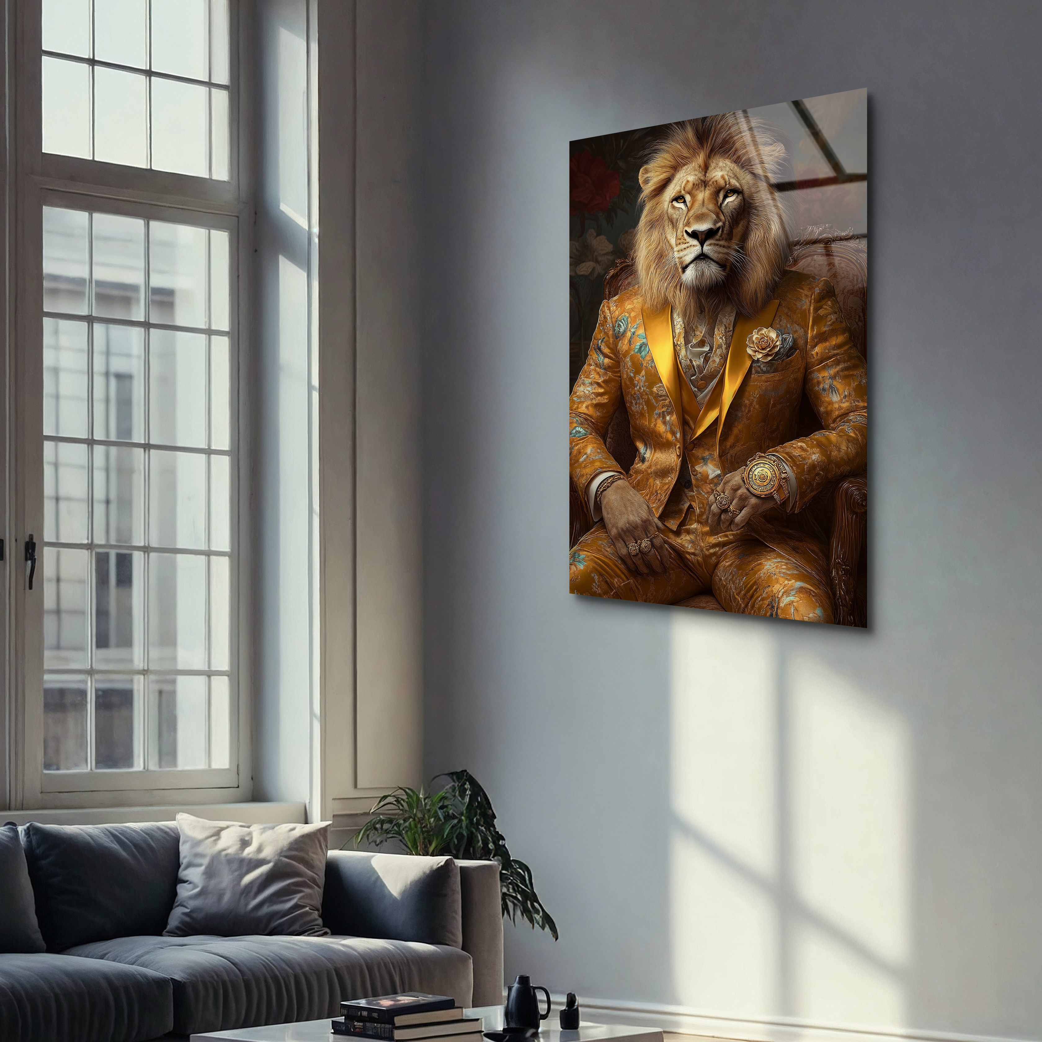 Lion in Suit | Premium HD Metal Wall Art
