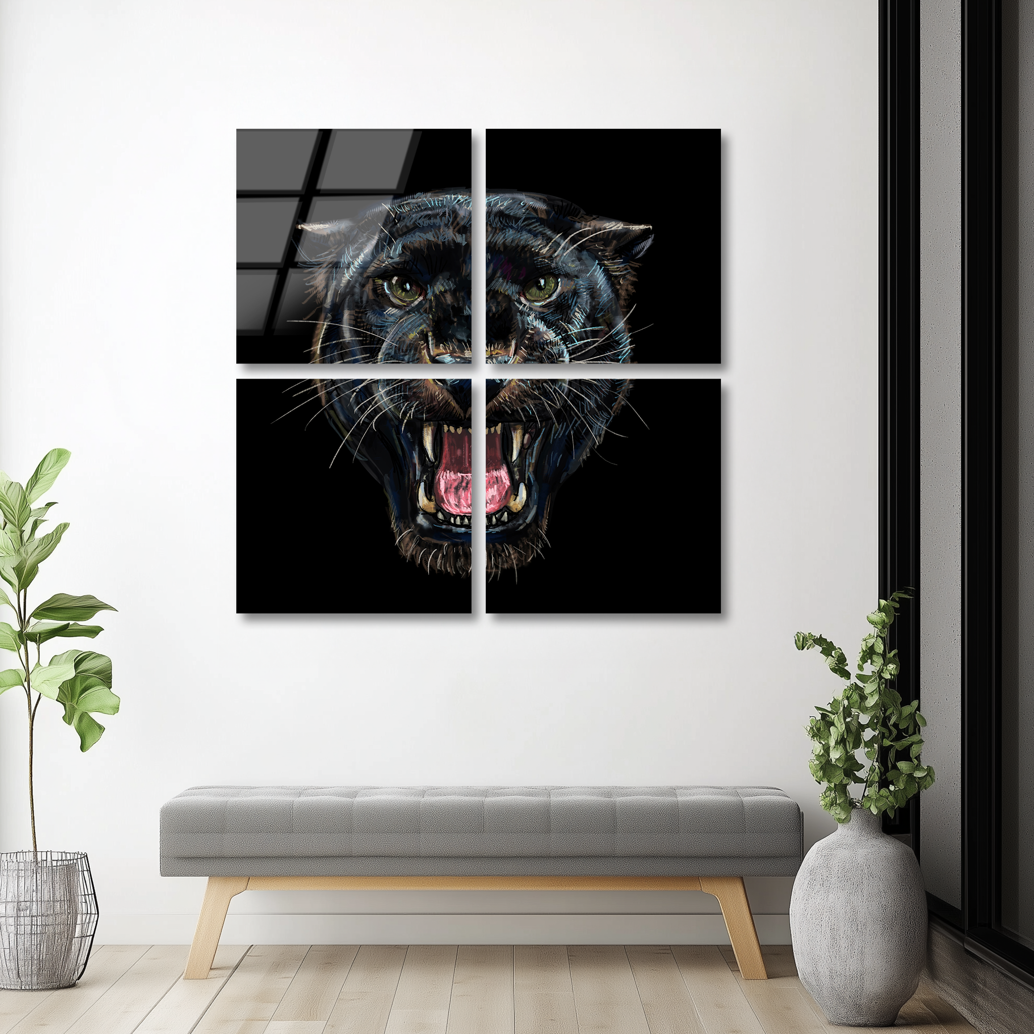Mega Size Roaring Black Panther Quatro | Premium HD Metal Wall Art
