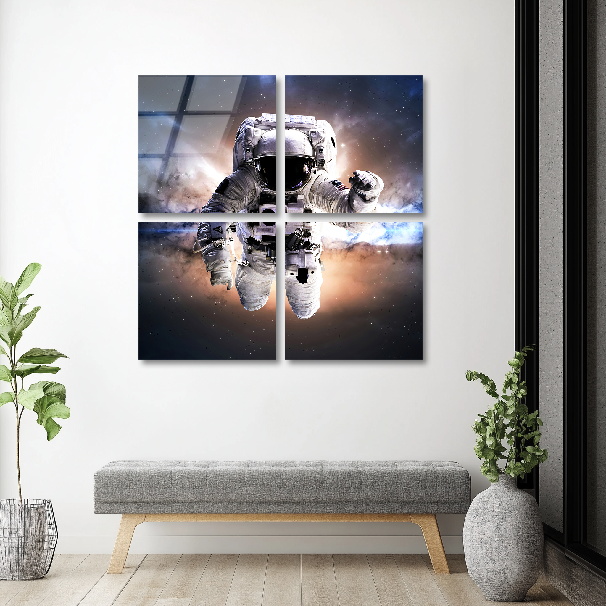 Mega Size Astronaut in Space Quatro | Premium HD Metal Wall Art