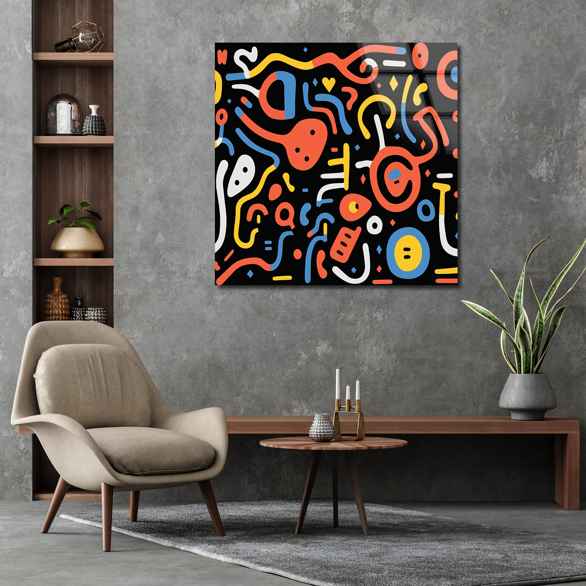 Colorful Geometric Expression Inspired by Keith Haring | Premium HD Metal Wall Art