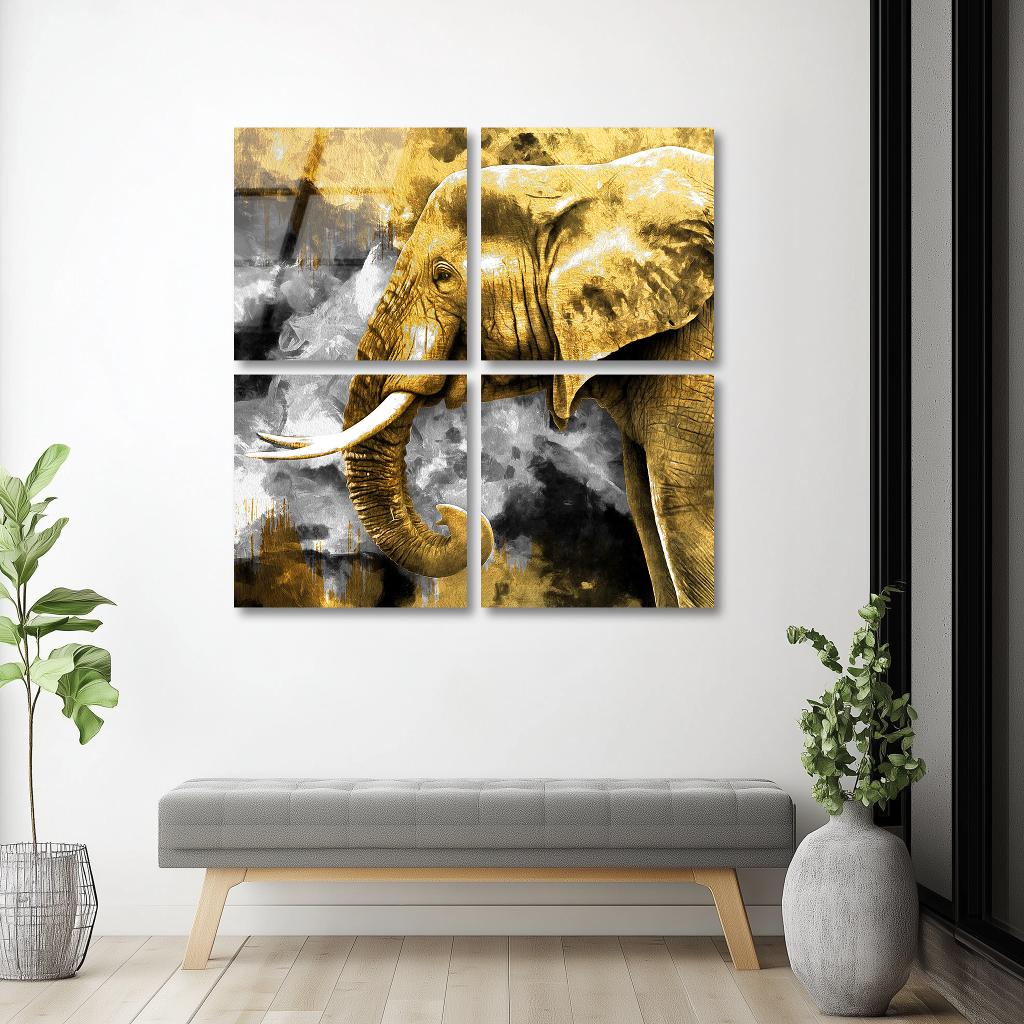 Mega Size Gold Elephant Quatro | Premium HD Metal Wall Art