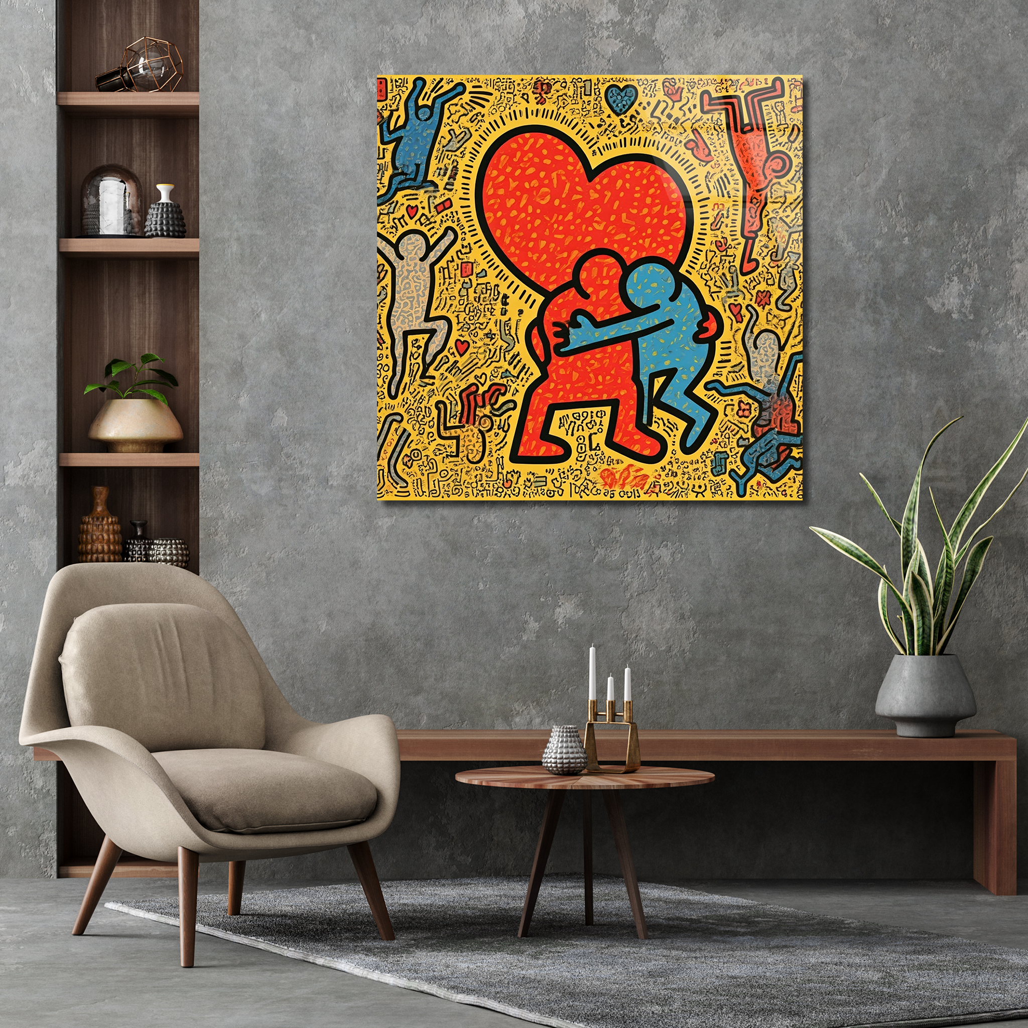 Love Image in the Keith Haring Art Style | Premium HD Metal Wall Art